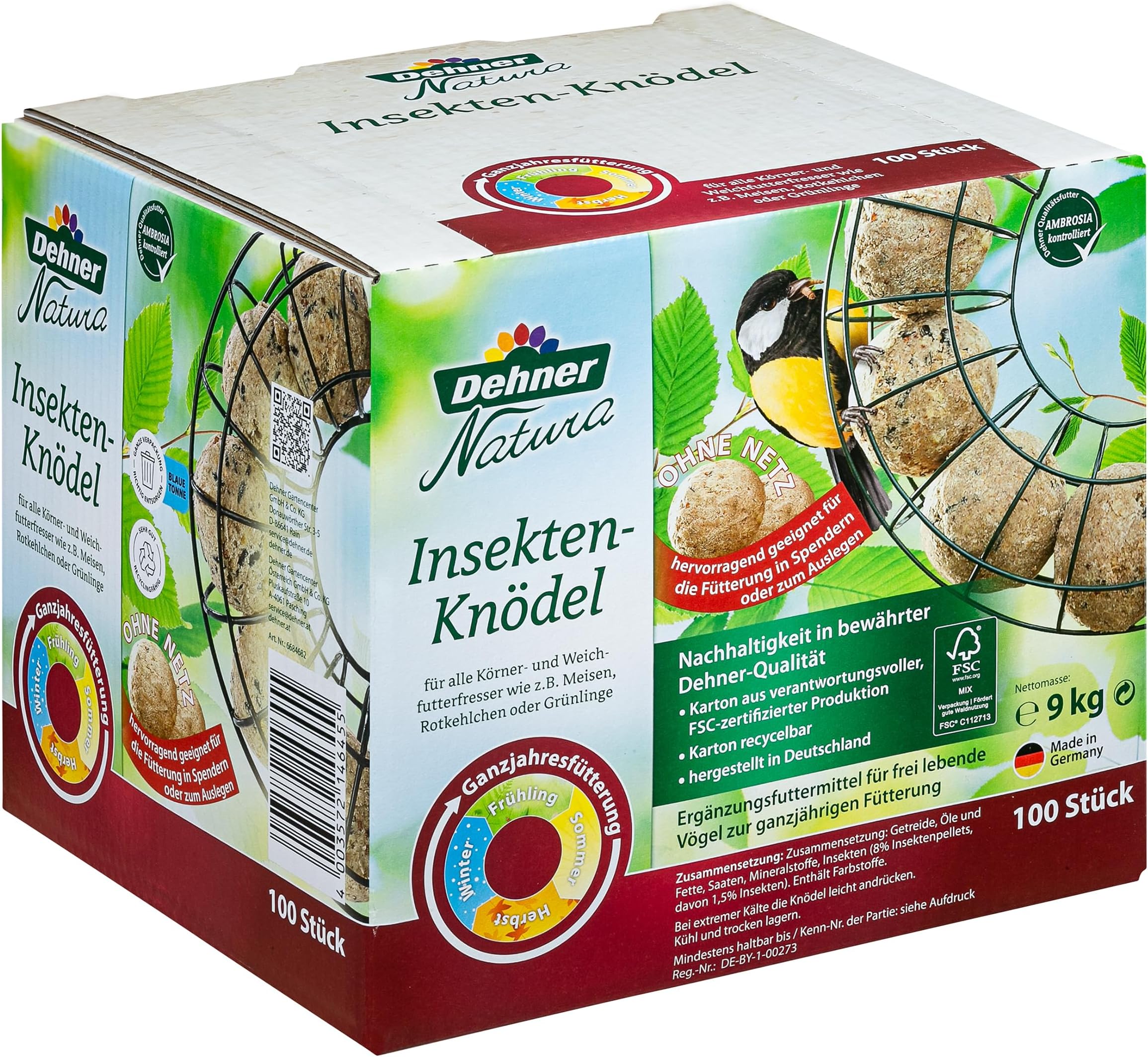 Dehner Natura Wildvogelfutter, große InsektenKnödel, mit Netz, 30