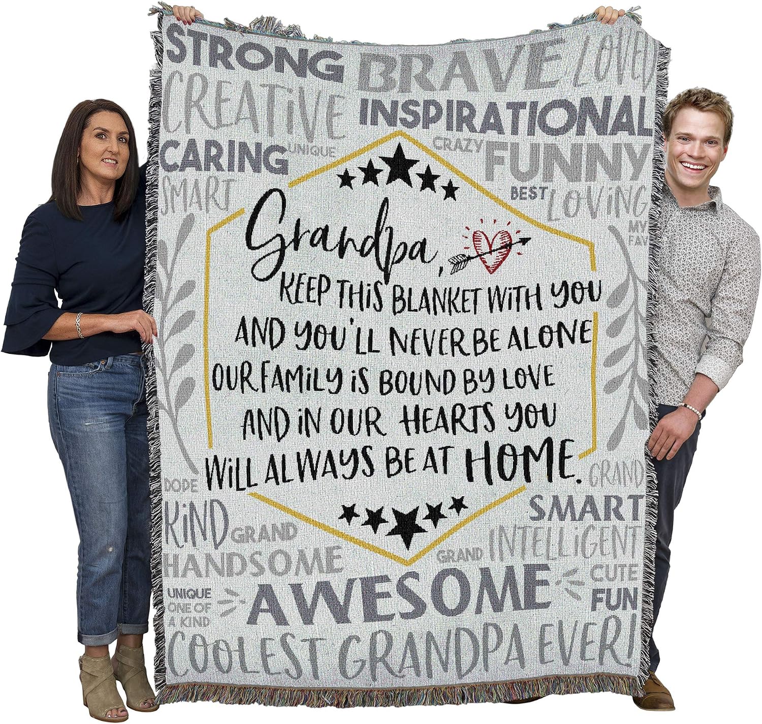 Pure Country Weavers Grandpa - Always in Our Hearts Blanket Words - Gift Tapestry Throw Woven from Cotton - Made in the USA (72x54)
