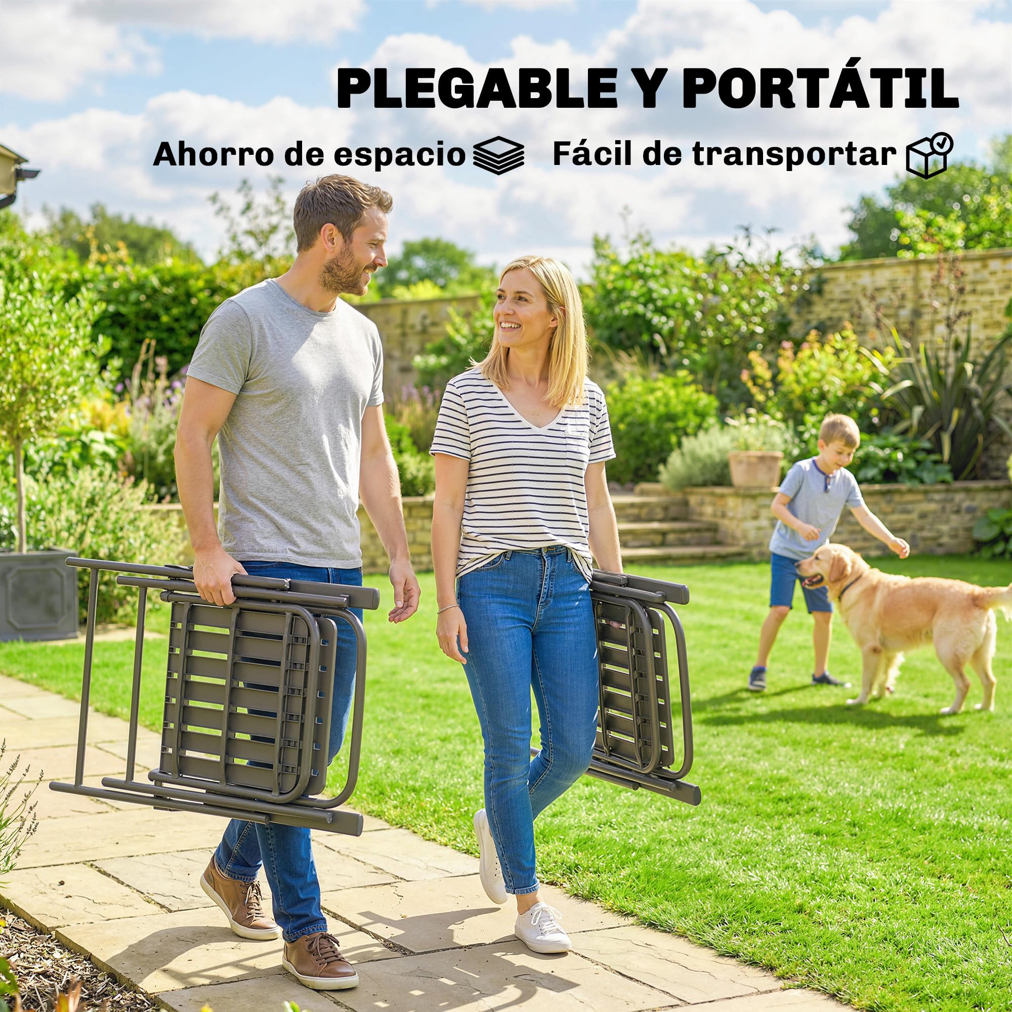 Outsunny Juego de 4 Sillas de Jardín Exterior Plegables, Sillas Terraza Exterior con Reposabrazos, Respaldo y Asiento de PP, Marco Metálico, 55x63x93 cm, Marrón