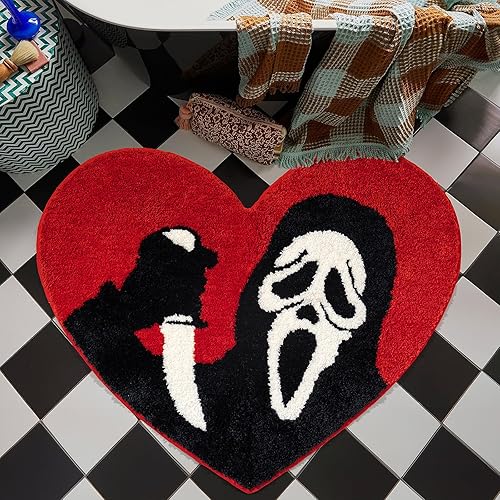 Miniatura 3 de Alfombras de baño negras y rojas antideslizantes, decoración del hogar de Navidad, 28 x 33 pulgadas, divertidas alfombras de baño de calavera,