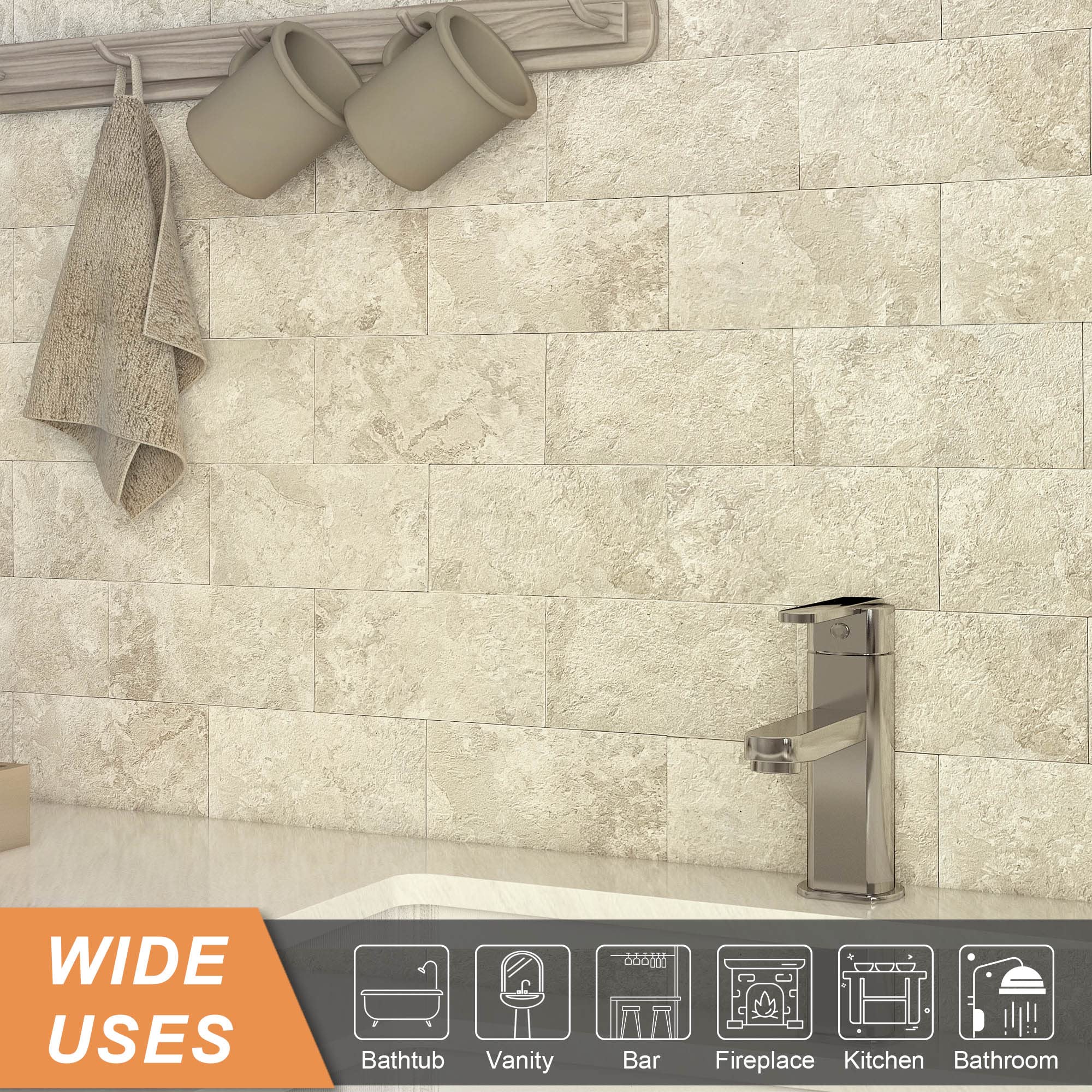 CRE8TIVE Lot de 4 carreaux muraux autocollants 3D en marbre pour cuisine, salle de bain, escaliers, imperméable, à décoller et à coller, 30,5 x 30,5