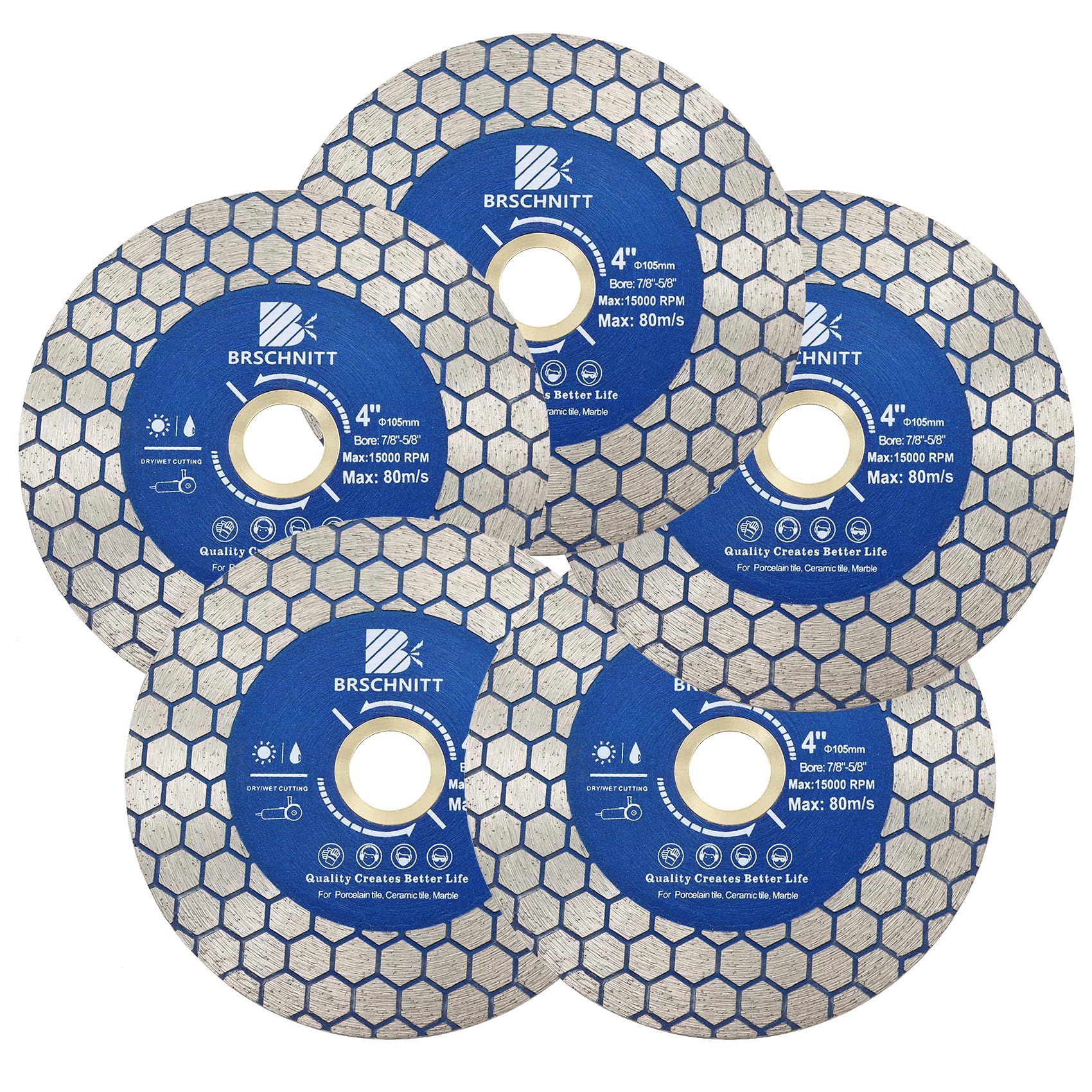Diamond Granite Cutting Wheel 105mm - BRSCHNITT 5pcs Vacuum Brazed Angle Grinder Diamond Blade for dry and wet Cutting Grinding Porcelain,Tile,Ceramic Tile Stone,Marble,Quartz,Granite