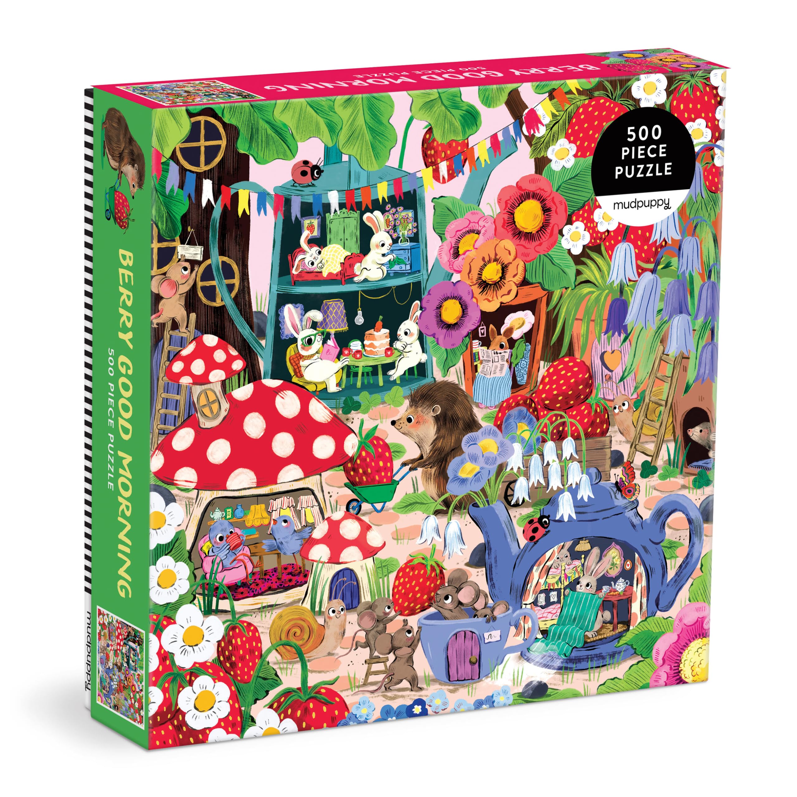 Berry Good Morning – 500 Piece Family Jigsaw Puzzle with Woodland Animals Strawberry Village Mushroom Houses and Storybook Forest Illustrations for Children Ages 8 and Up