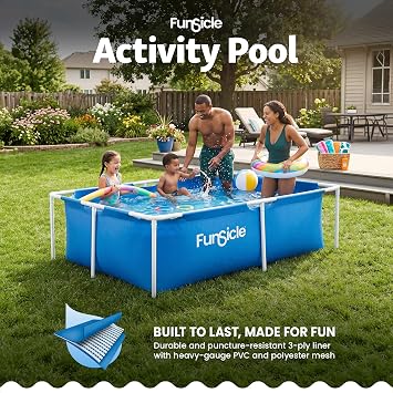 Funsicle 7' x 5' x 24 Durable Rectangular Above Ground Activity Lap Pool with SmartConnect Technology for Ages 6 and Up, Blue