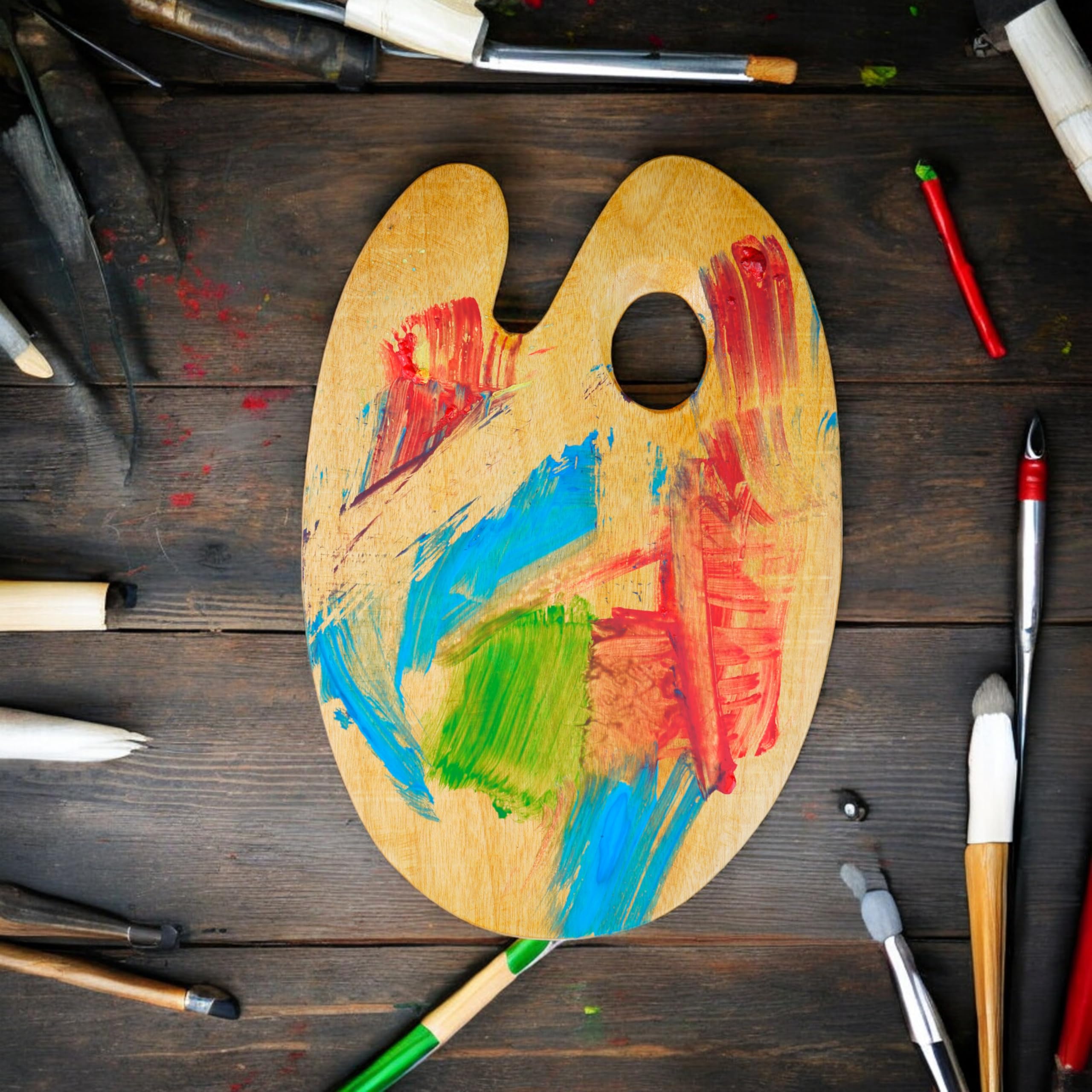 Artright Glossy Wooden Painting Palette - Artist Paint Wells Palette for All Painting and Drawing Purposes (Oil, Watercolour, Acrylic, Gouache) for Kids, Professionals, Artists and Students 1