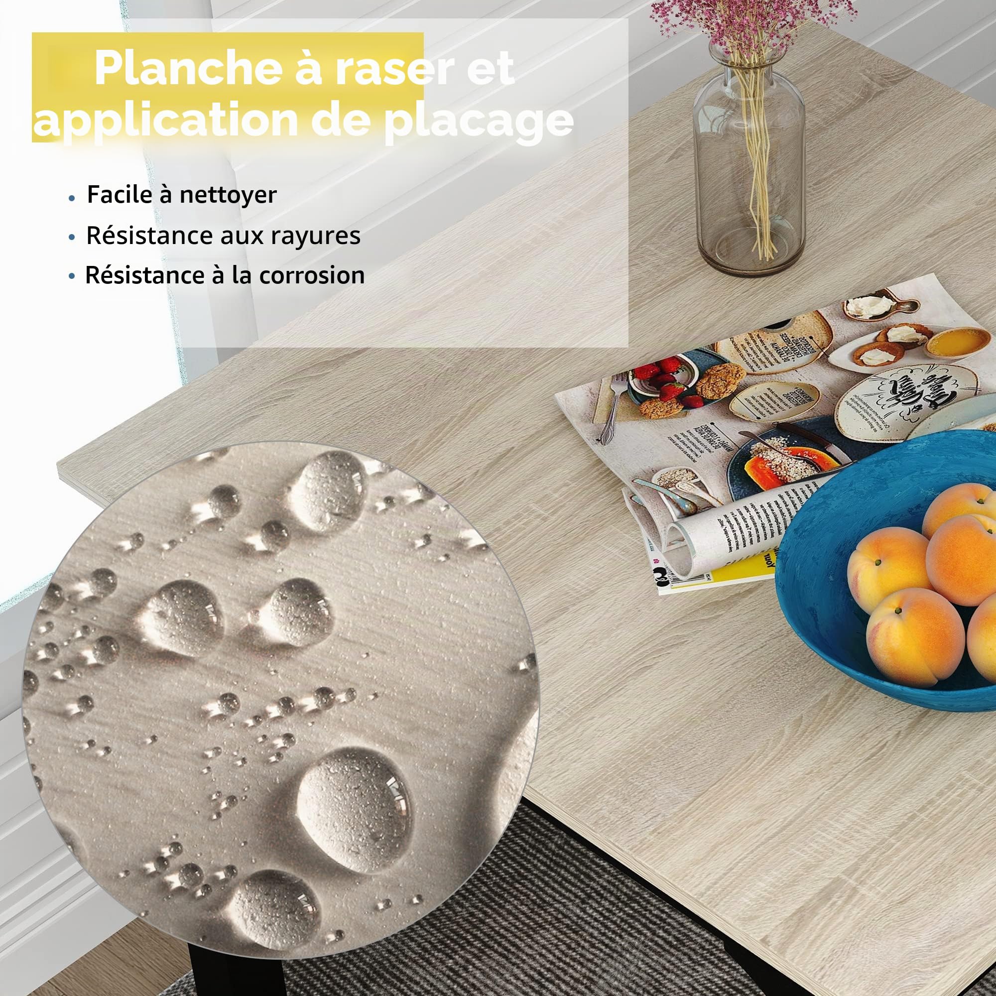 Sweiko Ensemble de Salle à Manger 3 Pièces Table en Bois avec 2 Chaises Couleur Naturelle