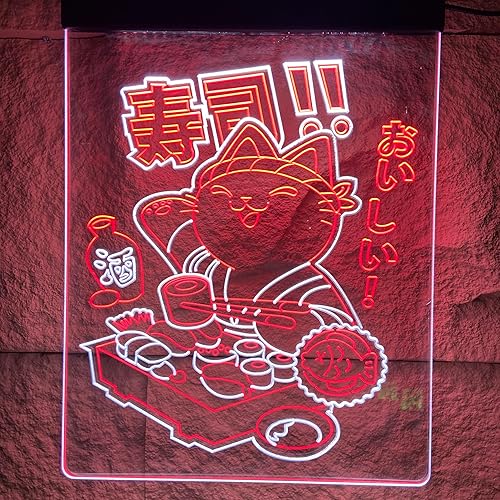 Miniatura 2 de MiMaik SuShi - Letrero de luz LED de neón para decoración de pared, decoración de restaurante de sushi retro japonés, decoración de dibujos