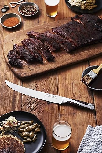 Miniatura 2 de Hammer Stahl X50CrMoV15 - Cuchillo de carne forjado de acero de alto carbono alemán de 10 pulgadas con mango de madera Pakkawood de cuatro espigas,