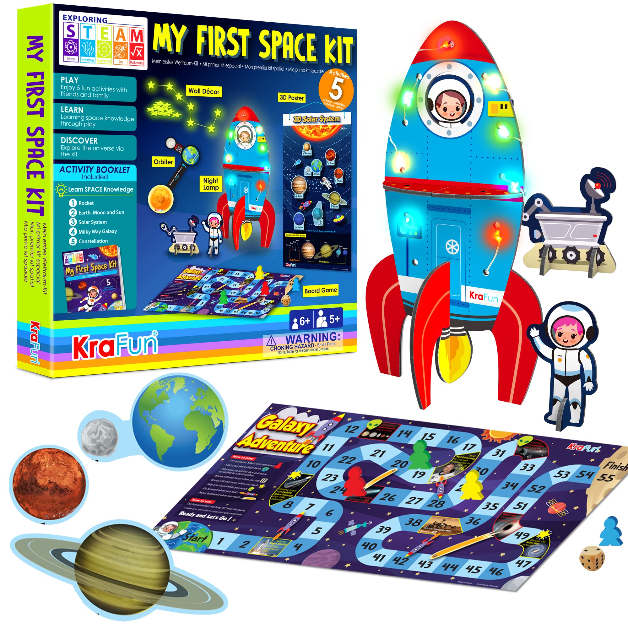 Amazon.com: KRAFUN Science Space Craft Kit for Kids Exploration, 5  Educational STEM Activities, DIY Rocket Night Lamp, Outer Space Board Game,  Solar System Astronaut Planet Gift for Girls, Boys : Toys &