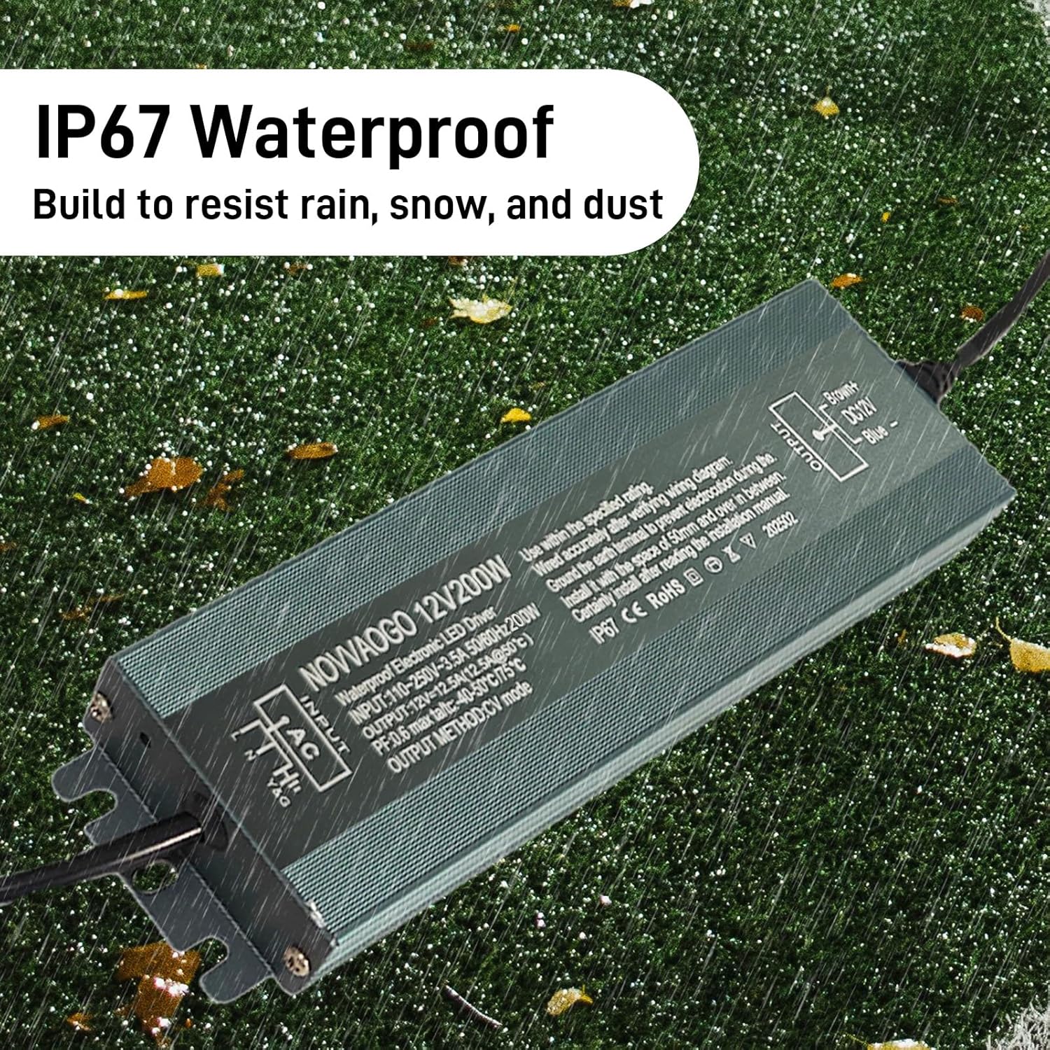 LED Driver, 200W Power Supply Transformer Adapter, IP67 Waterproof Power Low Voltage Transformer for Landscape Lighting, LED Lighting Outdoor Lighting,110V AC to 12V DC Low Voltage Output