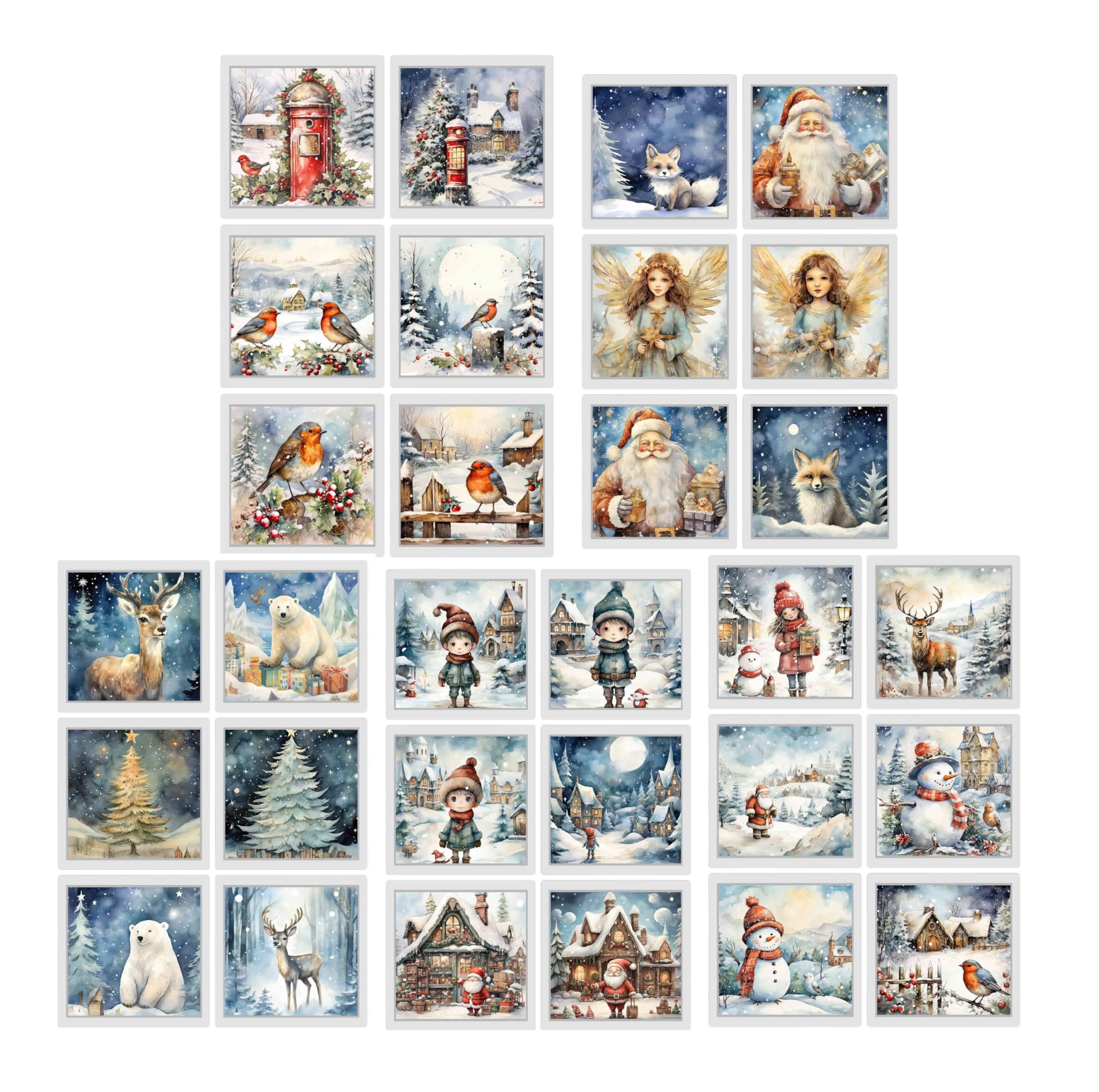 Chic Cottage Crafts Mixed Colours Snowy Christmas Selection Card Making Toppers - 30 Pieces Selection - Diy To Cut Out Yourself! - Craft Embellishment