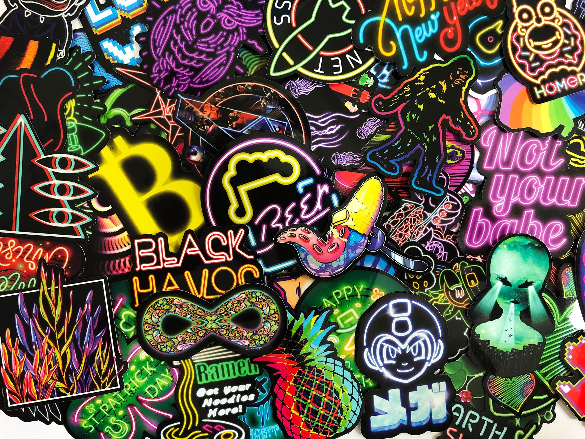 20 Random Neon Light Style Skateboard Laptop Stickers