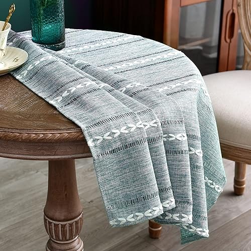 Miniatura 3 de Mantel cuadrado pequeño bordado rústico de tela jacquard a rayas, mantel de lino lavable para mesa auxiliar de cocina, comedor, decoración del