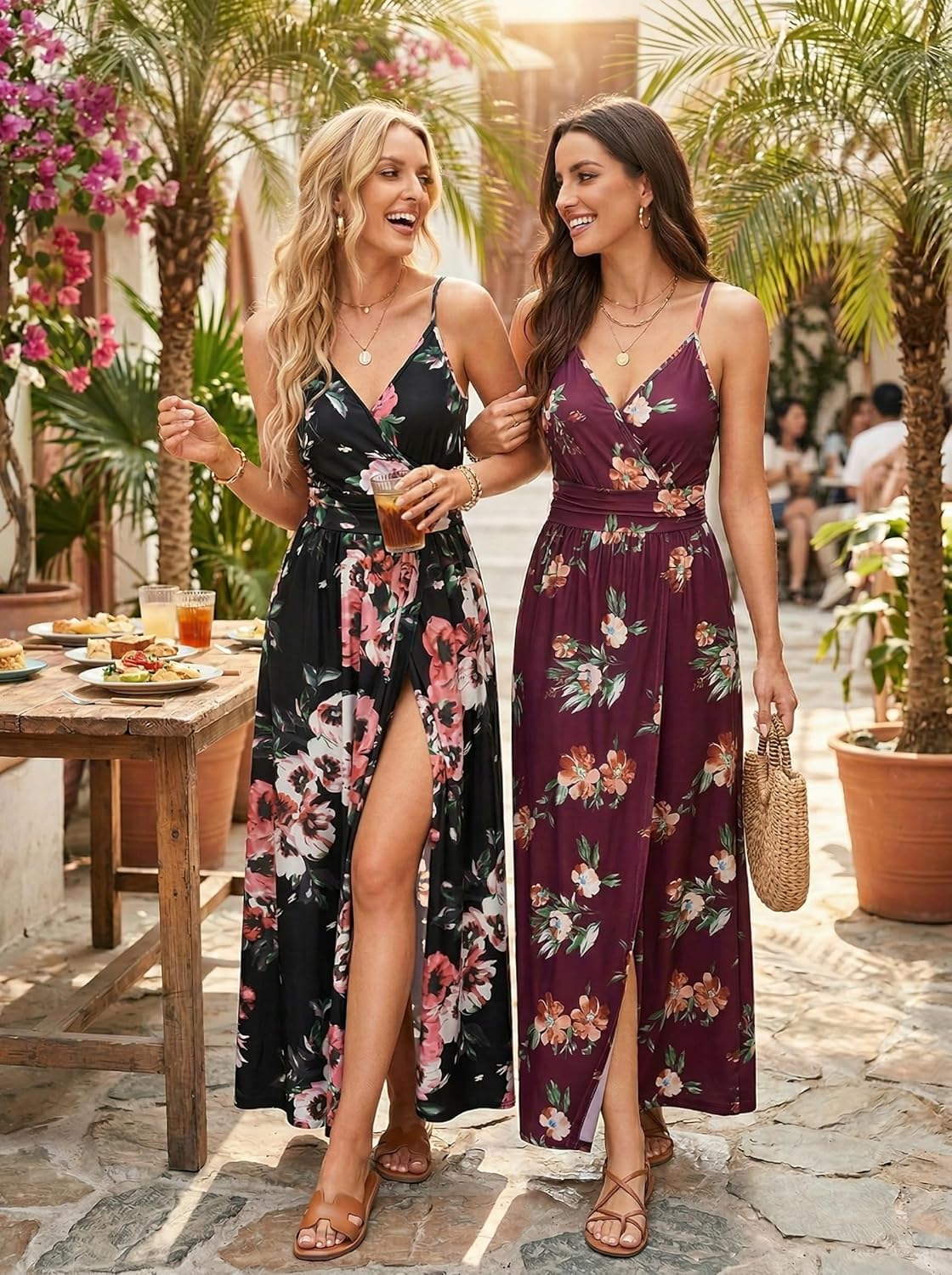 Newshows Women's 2026 Lightweight Summer Wedding Guest Beach Vacation Casual V Neck Split Flowy Maxi Dress