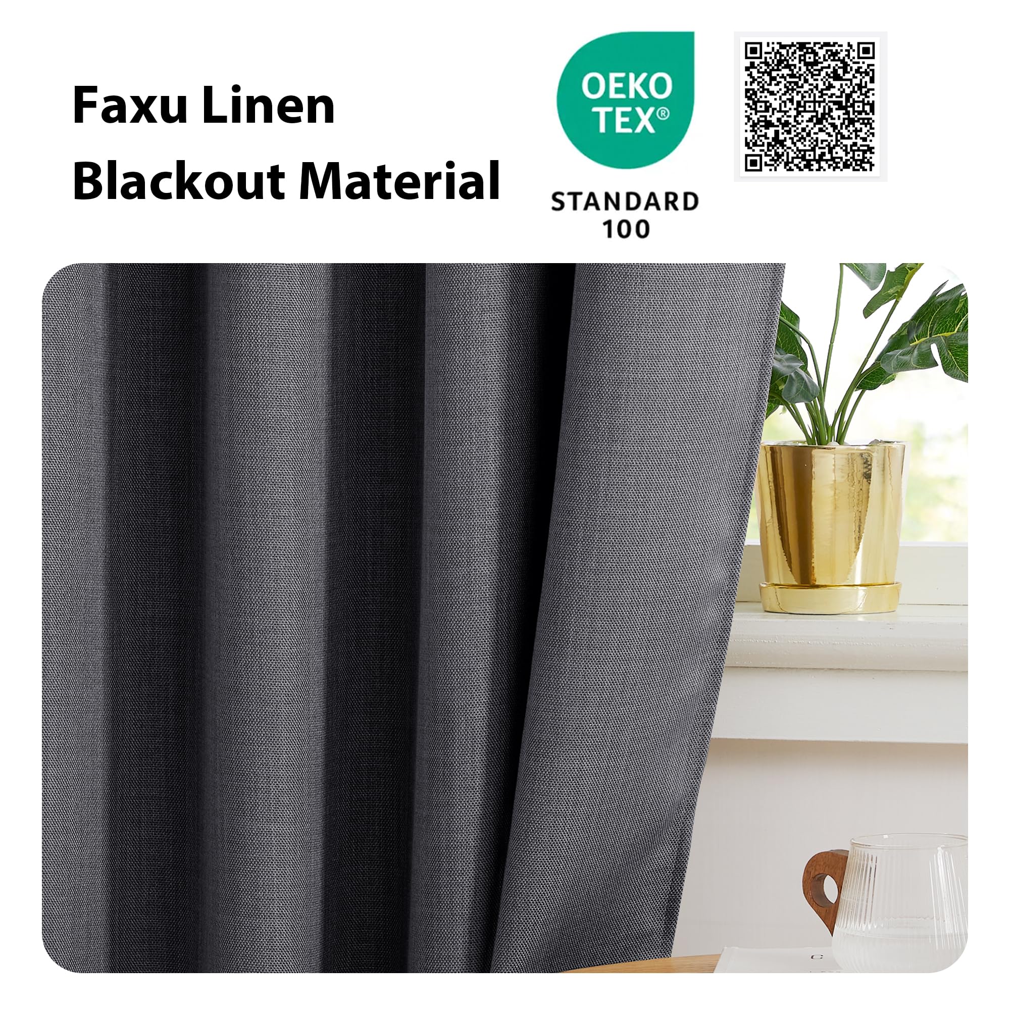 NICETOWN 1 Panneau de Rideaux occultants en Faux Lin pour Porte-fenêtre, 76,2 x 182,9 cm, Isolation Thermique avec Passe-Tringle, Gris Anthracite