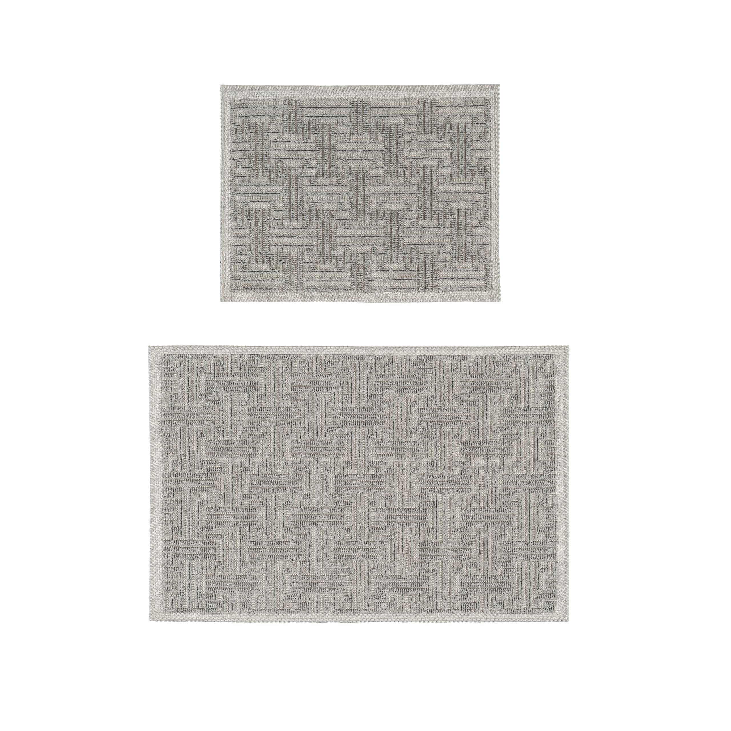 Ruglenza Bathroom Mat Set – 2 Piece Non Slip Cotton Bath Mats for Bathroom & Shower, Textured Loop Bath Rug Set, Quick Dry, Machine Washable, Easy Clean (Cream/Grey-BK07, 50 x 120 CM)