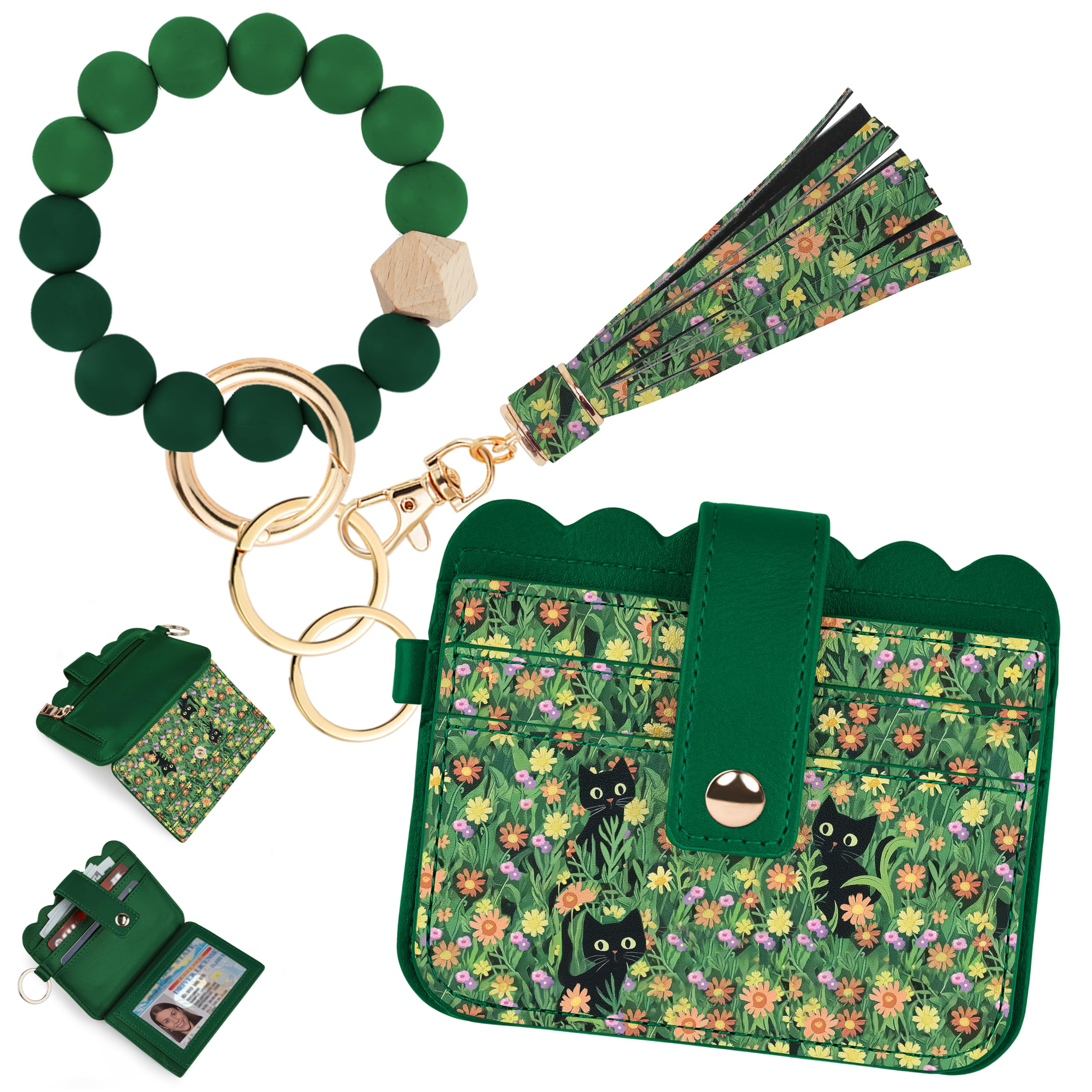 Wristlet Wallet for Women with Keychain – RFID Card Holder Small Wallet Wristlet with Key Ring