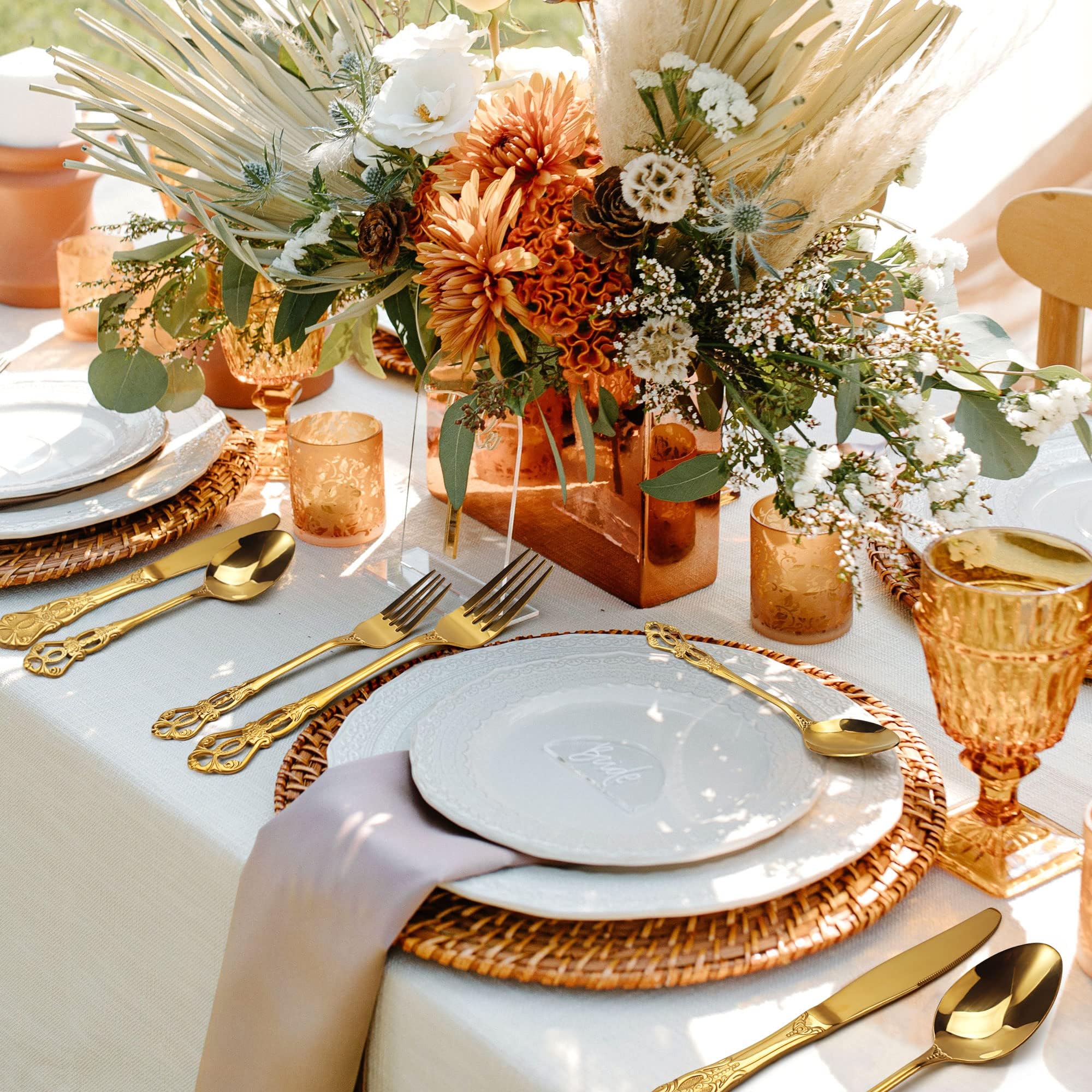 Besteck Set, Goldenes Besteck 60-teilig, Besteck Set 12 Personen aus Edelstahl, Vintage Palast-Stil Besteck Gold Spülmaschinenfest & Hochglanzpoliert Besteckset für alle Anlässe, Geprägte Griff