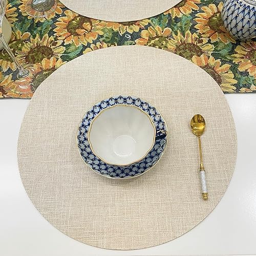Miniatura 2 de SLOW COW Round Placemats 15 inch Washable Set of 2, Natural Linen