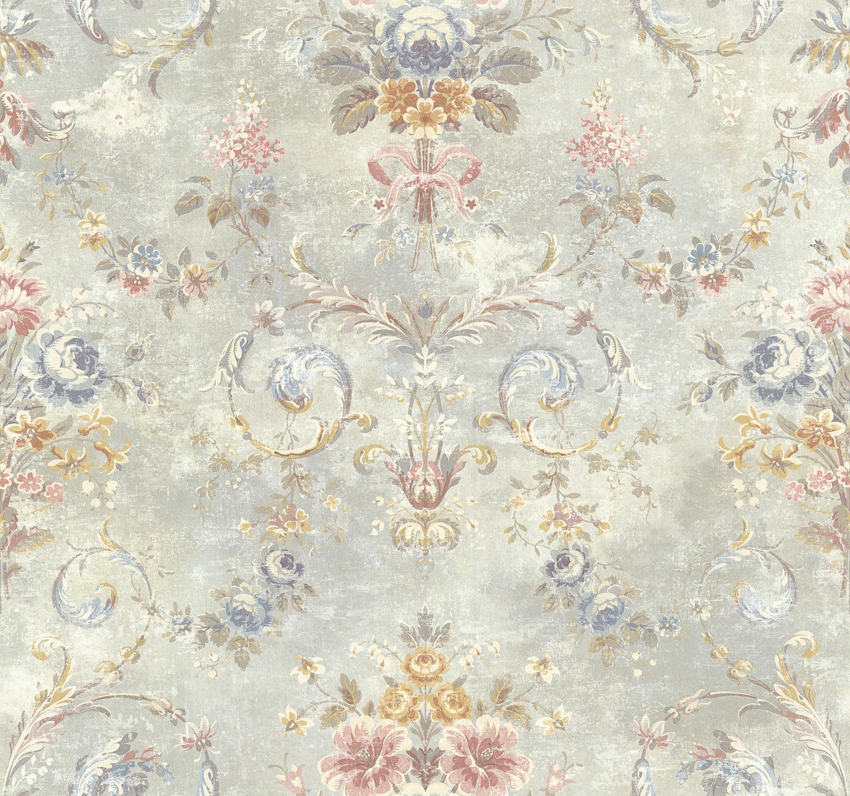 Vintage Damask Peel and Stick Wallpaper, Self Adhesive Removable Vinyl Wall Covering for Wall Decorations, Traditional Floral Medallion, 17.3 x 118 Inches, 14.2 Square Ft/Roll