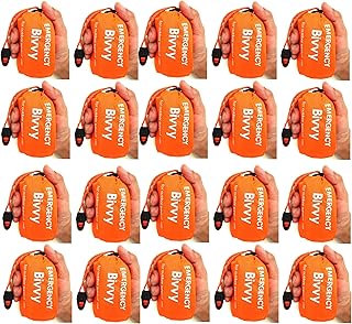 Emergency Thermal Sleeping Bag, Survival Bivvy Sacks Blanket with Whistle, Waterproof Lightweight Survival Shelter Blanket Bag Gear for Outdoor Hiking Camping Advanture Multi... (20 Pcs)