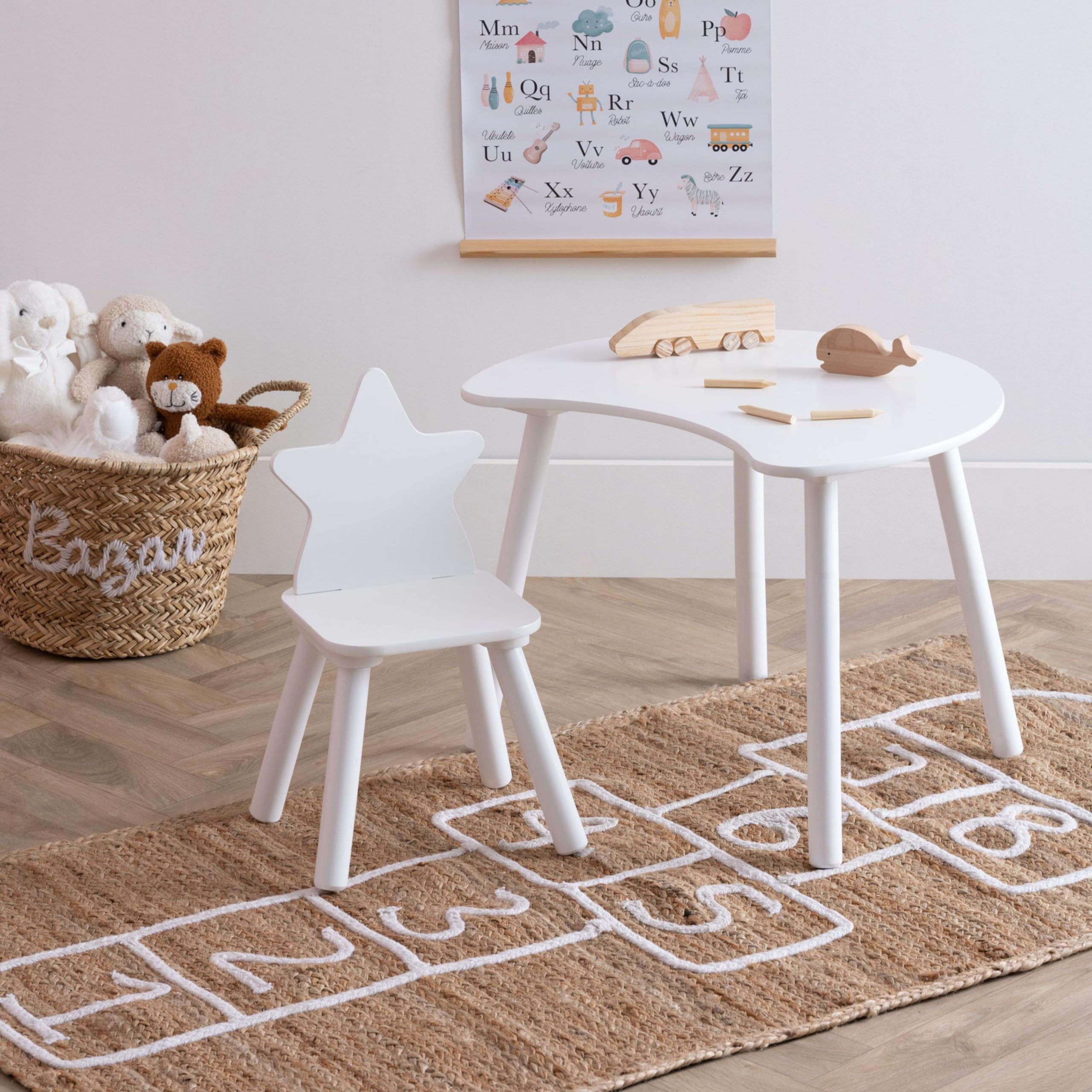 Miroytengo Pack Infantil Mesa Luna + Silla Douceur Conjunto Muebles Infantiles Melamina y Madera Color Blanco