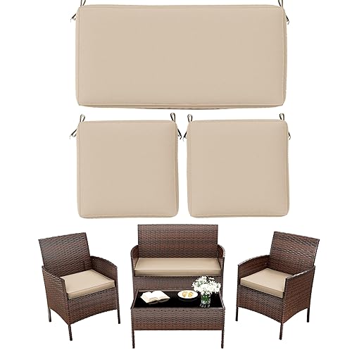 3 Pack Outdoor Replacement Cushions, Fit for 4-Seater Wicker Rattan