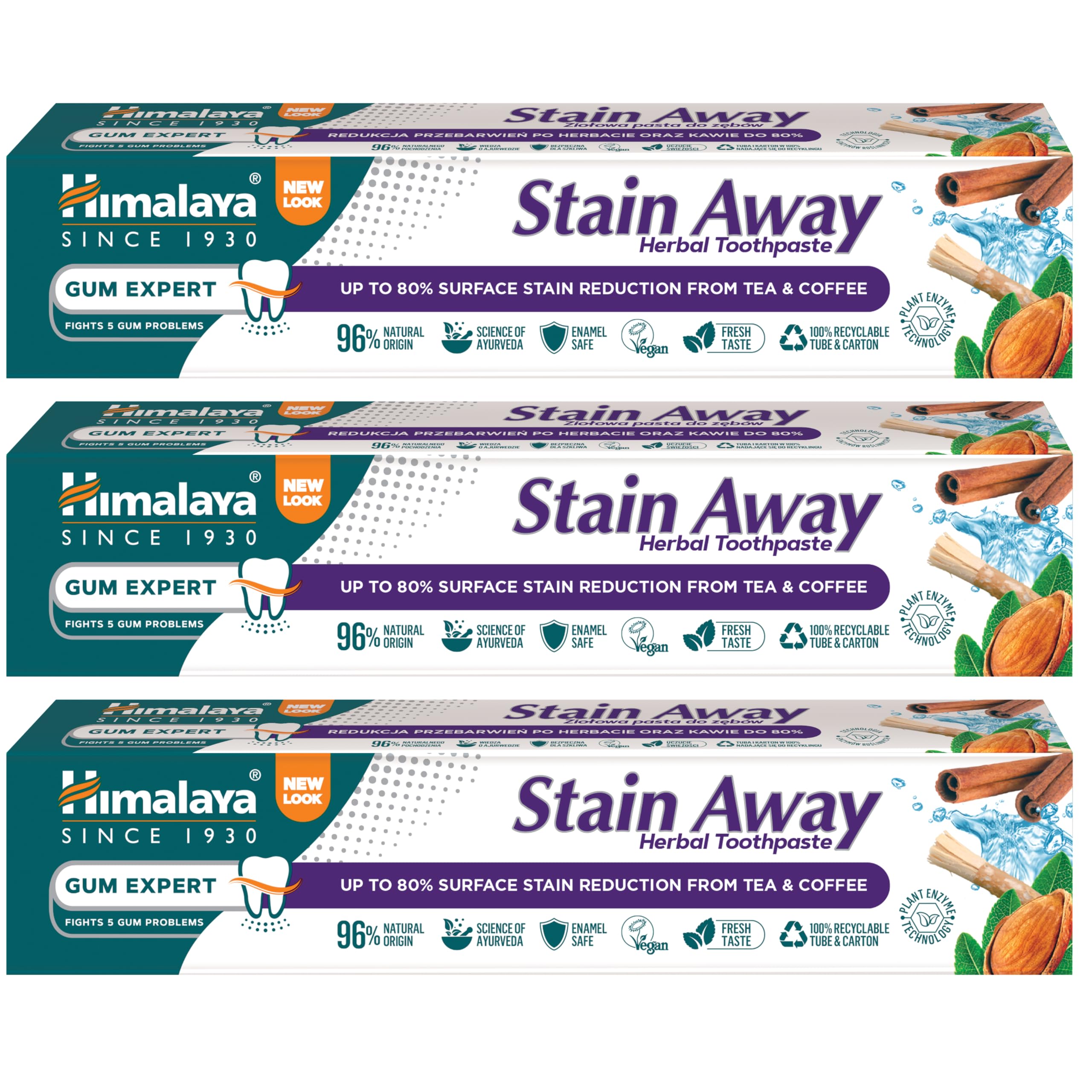 Herbals Enamel Friendly Stain-Away Toothpaste | Protects Enamel, Removes Tea,Coffee Stains and Plague | Fights Germs, Multi-Action Toothpaste - 75ml (Pack of 3)