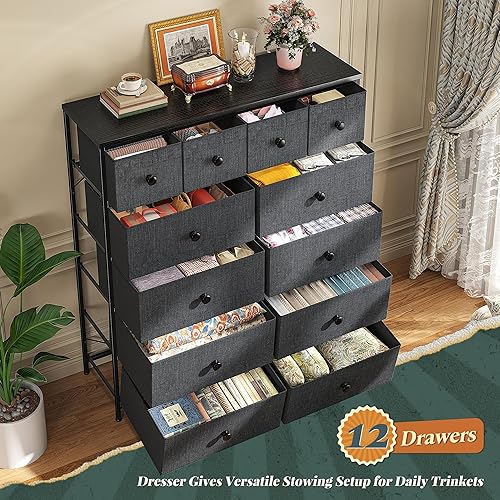 Miniatura 4 de Cómoda para Dormitorio Organizador de Cajones Cajones de Almacenamiento, Cómodas de Tela y Cajoneras, Marco de Metal Resistente, Superficie de Gris