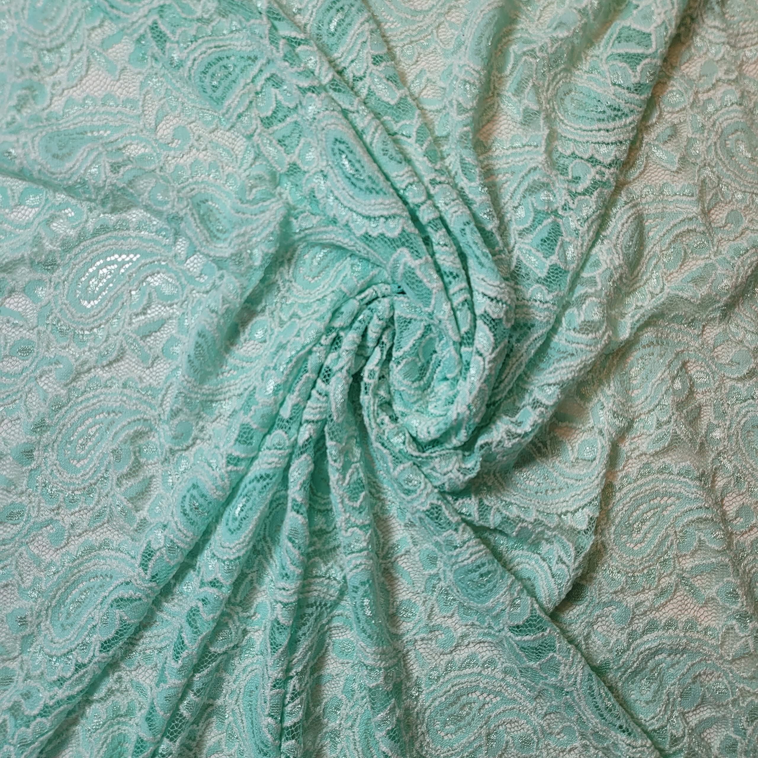 African Vintage Embroidery Bridal Nigerian French Embroidery Corded Budget Guipure Lace Mesh Net Fabric 54" Corded Budget Guipure Lace Mesh Net Fabric 54" (2 Meter, Mint Paisley) — image 1