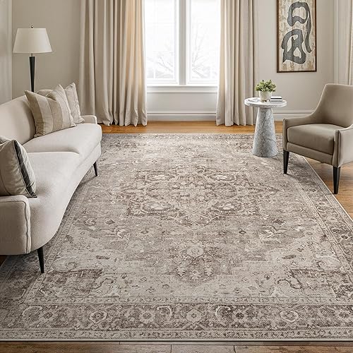 Bloom Rugs - Alfombra lavable, antideslizante, de 1,83 x 2,74 m, color beigegris, tradicional, para sala de estar, dormitorio, comedor y cocina -