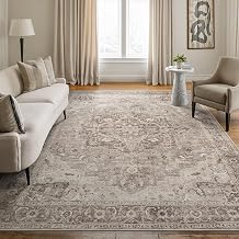 Bloom Rugs Washable Non-Slip 6 x 9 Rug - Beige/Gray Traditional Area Rug for Living Room, Bedroom, Dining Room, and Kitchen - Exact Size 6 x 9