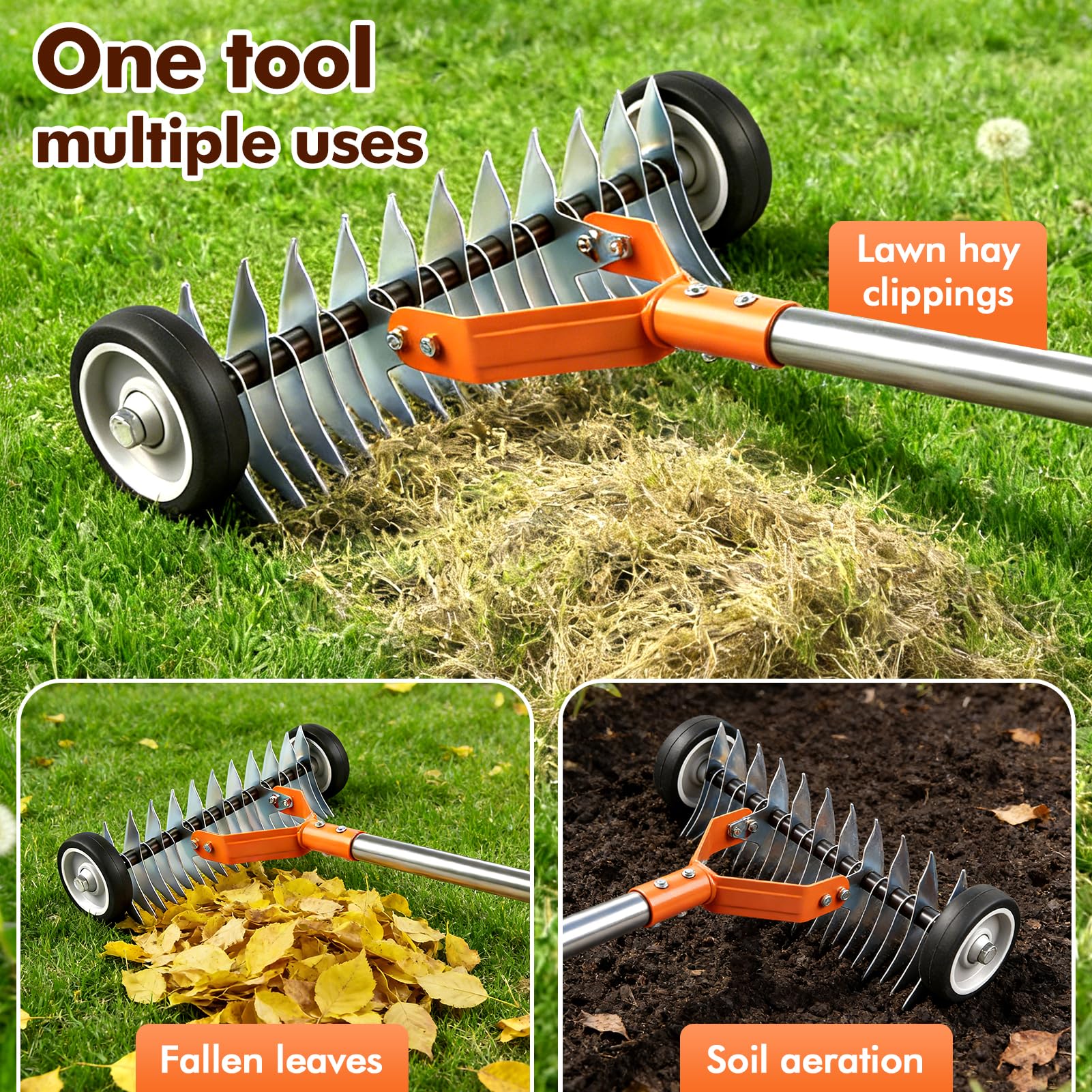 Scarifiers for Lawns, Lawn Scarifier with Twist Lock, Telescopic Wand Extends to 1.66m, Garden Leaf Rake, Thatch Rake for Lawn Scarifying, Moss Removal, Soil Leveller, Lawn Aeration - 3