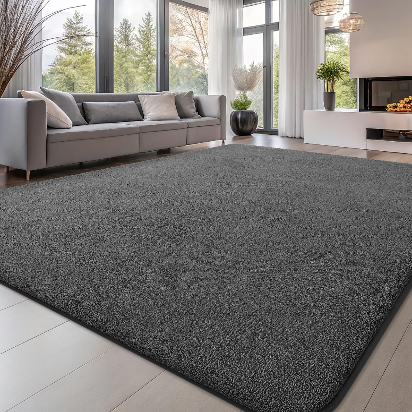 smiry Modern Fluffy Rugs Living Room, 140x200cm, Dark Grey