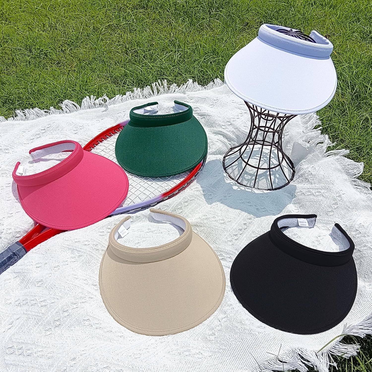 Miniatura 6 de Paquete de 2 sombreros con visera para el sol, para mujer, ala ancha con clip, ajustable, gorra deportiva para viajes en la playa