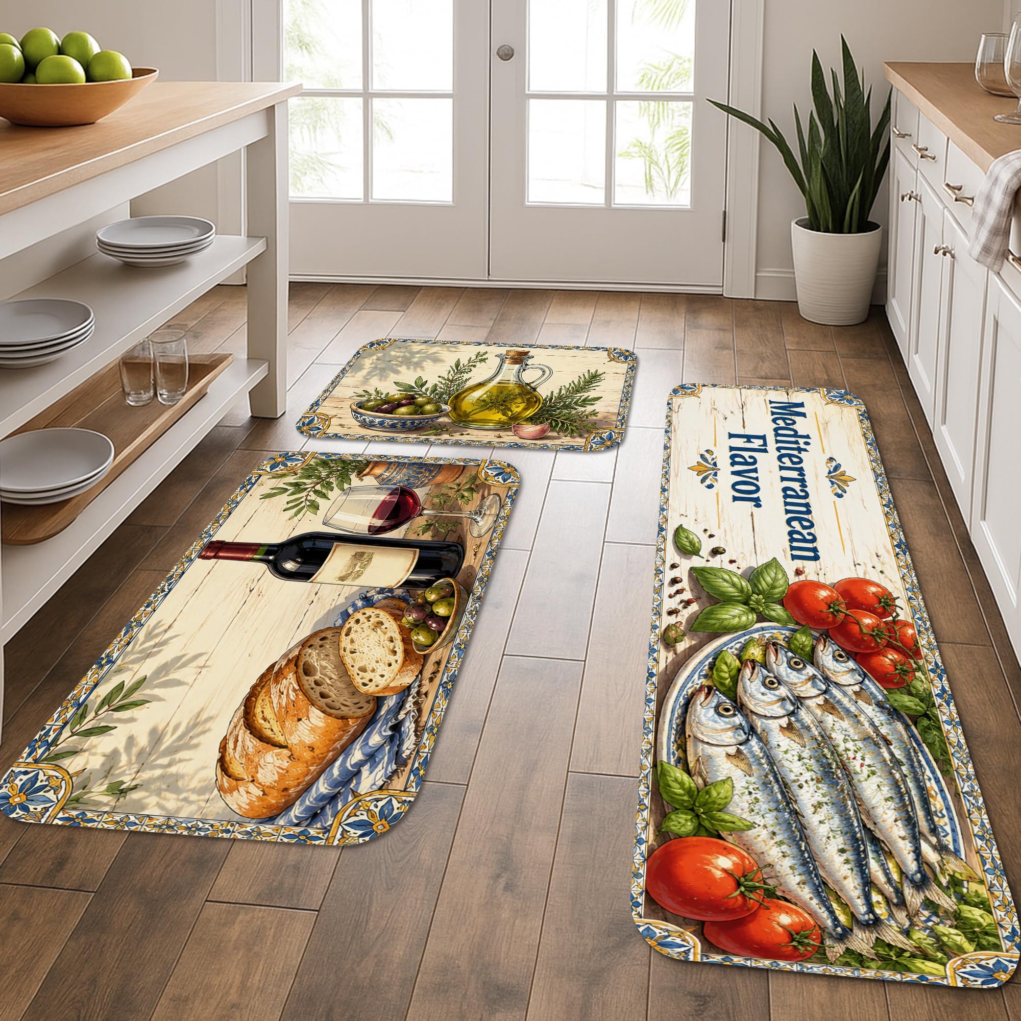 Tapis de cuisine méditerranéens lot de 3 tapis vintage et confortables lavables pour sol