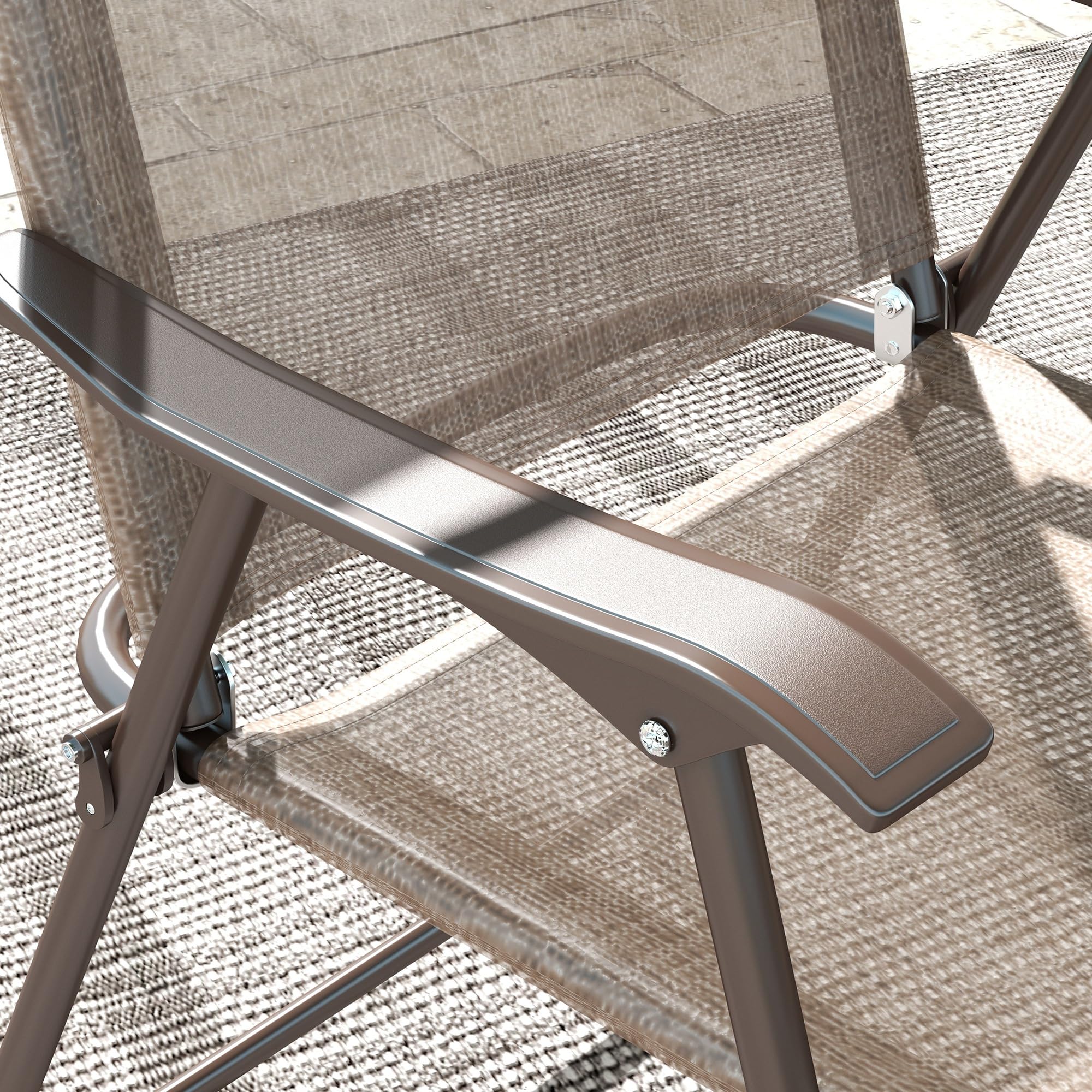 Outsunny Set di 2 Sedie da Giardino Pieghevoli, Sedie da Esterno con Braccioli e Seduta in Tessuto Traspirante, Marrone