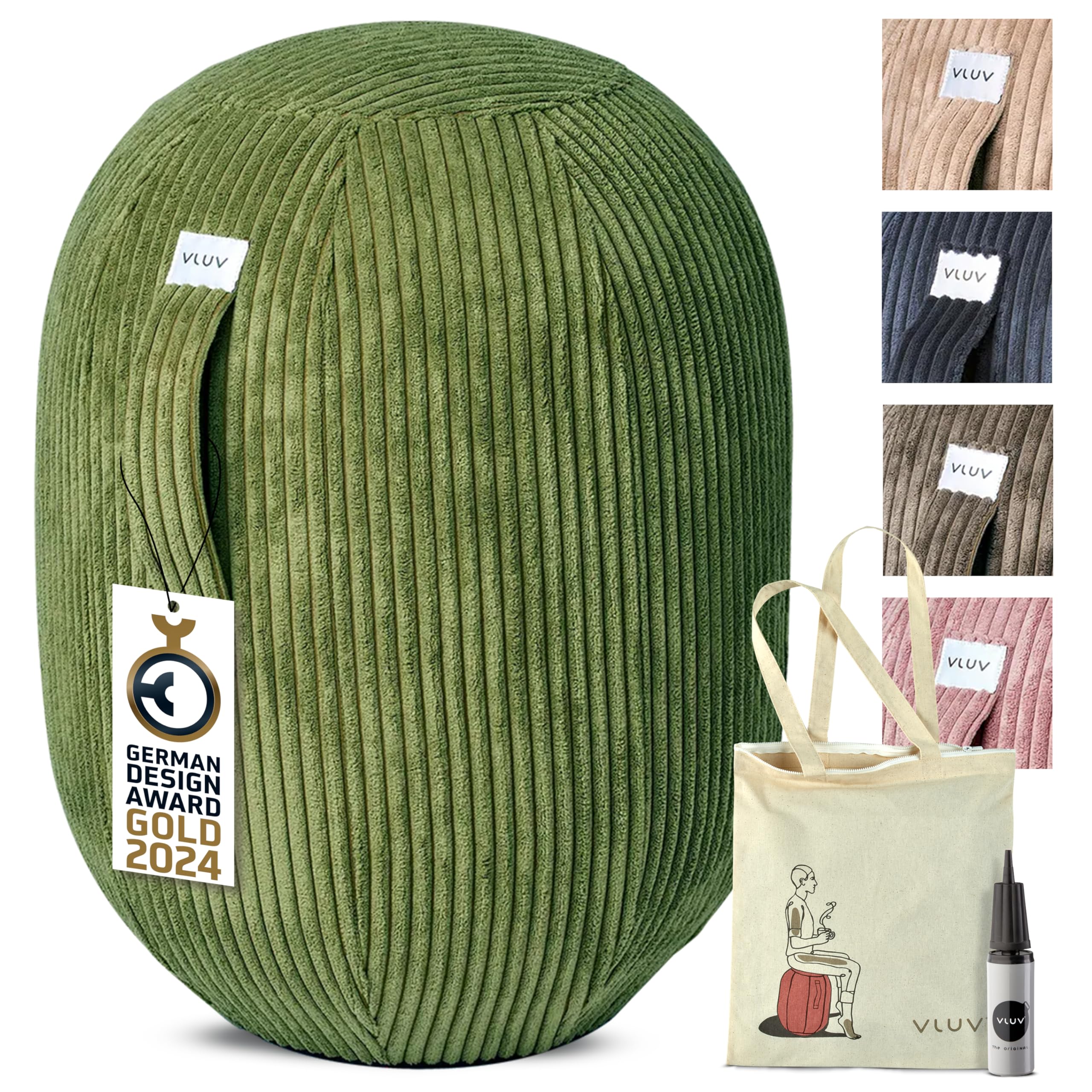 VLUV® KAPSUL VLIP Balancehocker mit Breitcord-Bezug Olive (Grün) Größe M