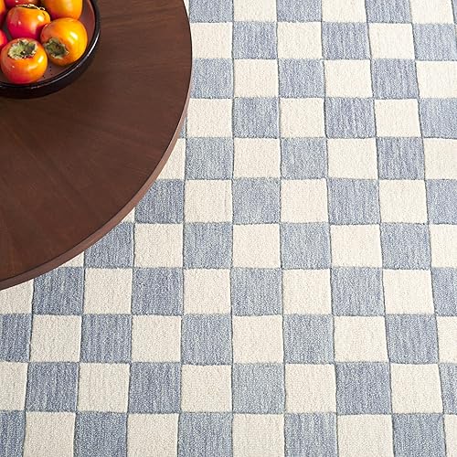 Miniatura 10 de MARTHA STEWART x SAFAVIEH MSR4760F - Alfombra de lana a cuadros contemporánea, hecha a mano, 5 x 8 pies, grismarfil