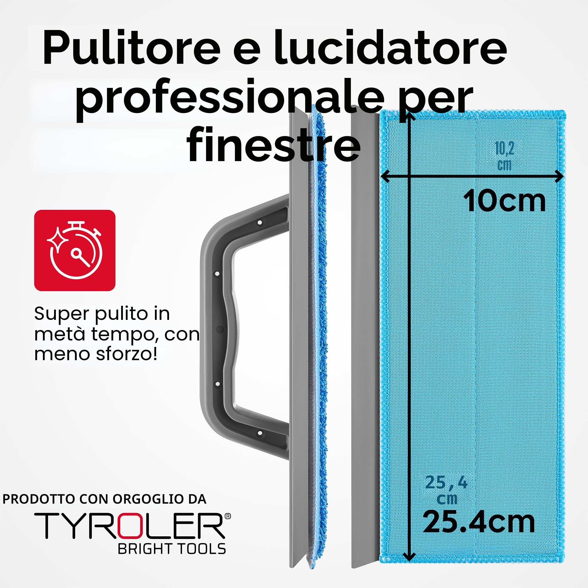 Tyroler Tergivetro da Doccia 25cm, Silicone 100% | 2 Panni in Microfibra per Strofinare e Lucidare | Multi-Superficie - Specchio, Marmo, Cucina, Piastrelle e Tiracqua da Doccia | Tergivetro per Doccia