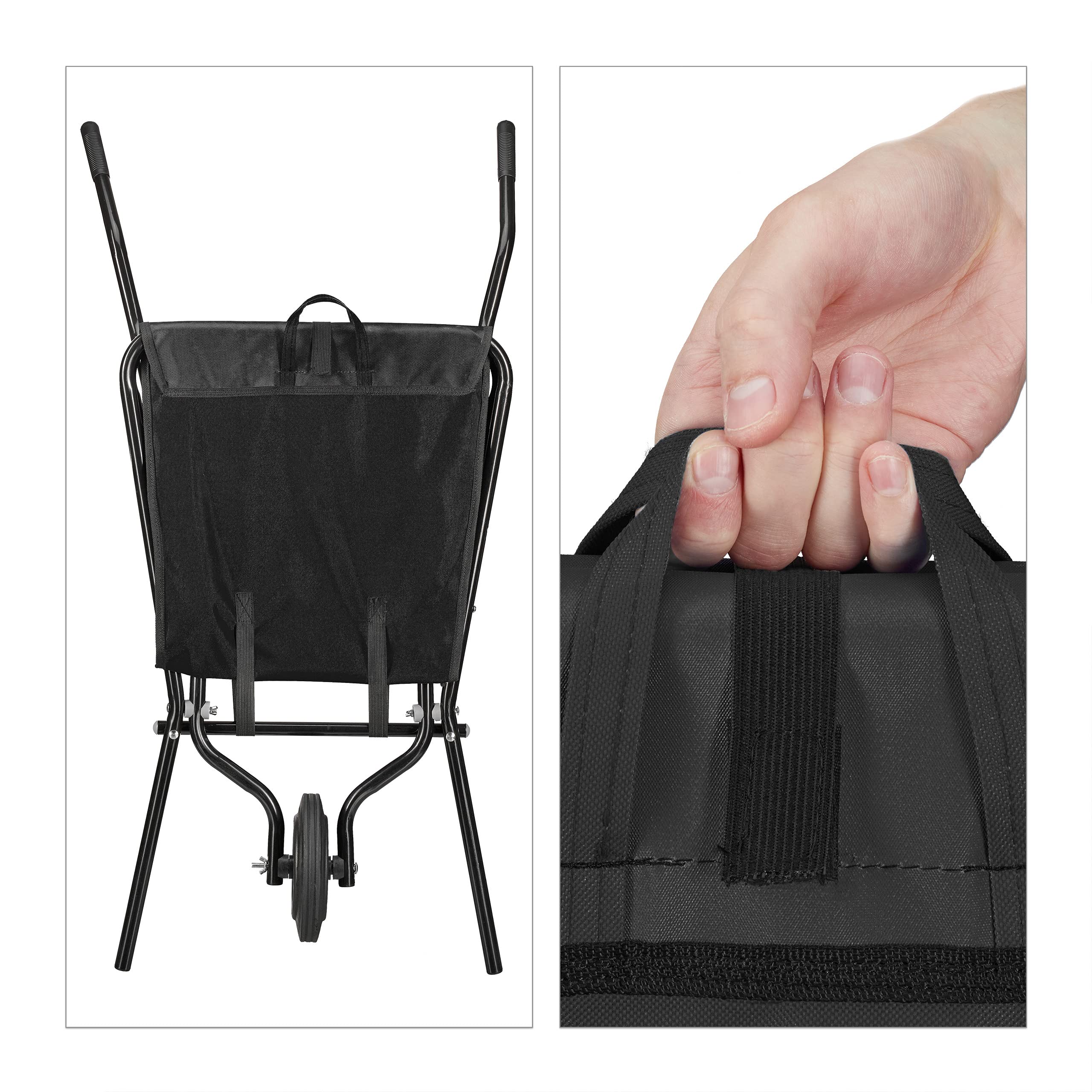 Relaxdays Brouette de Jardin Pliable, Roue en Caoutchouc sans air, Acier & Polyester, 46 litres, HLP 70x112x67 cm, Noire