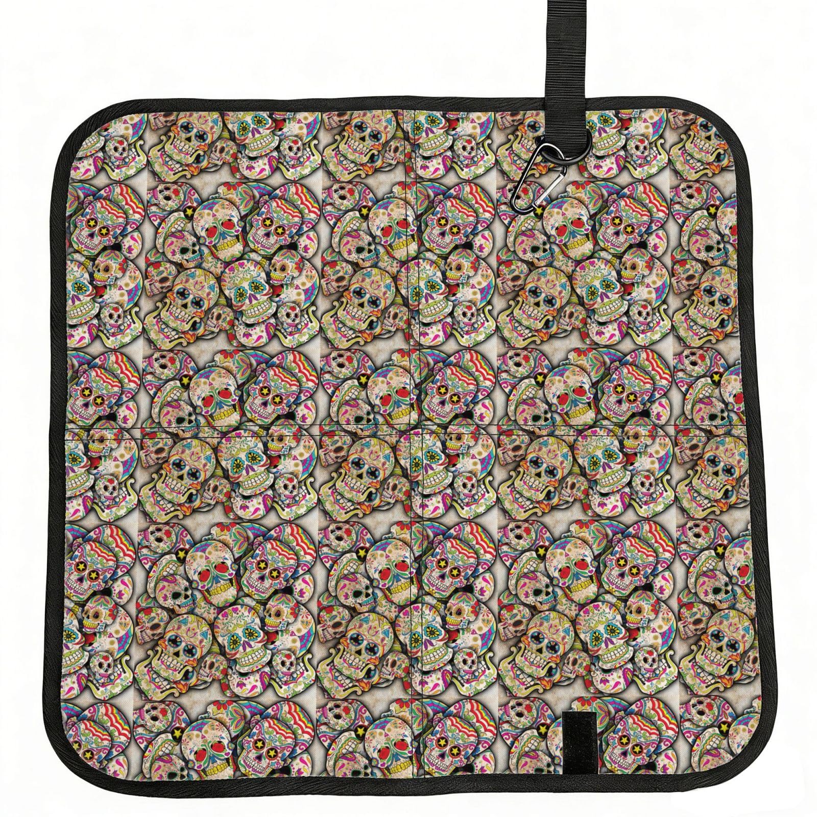 VCzsdff Skull Print Portable Seat Cushion Folding Bleacher Pad Compact Picnic Sitting Mat Polyester 40cm