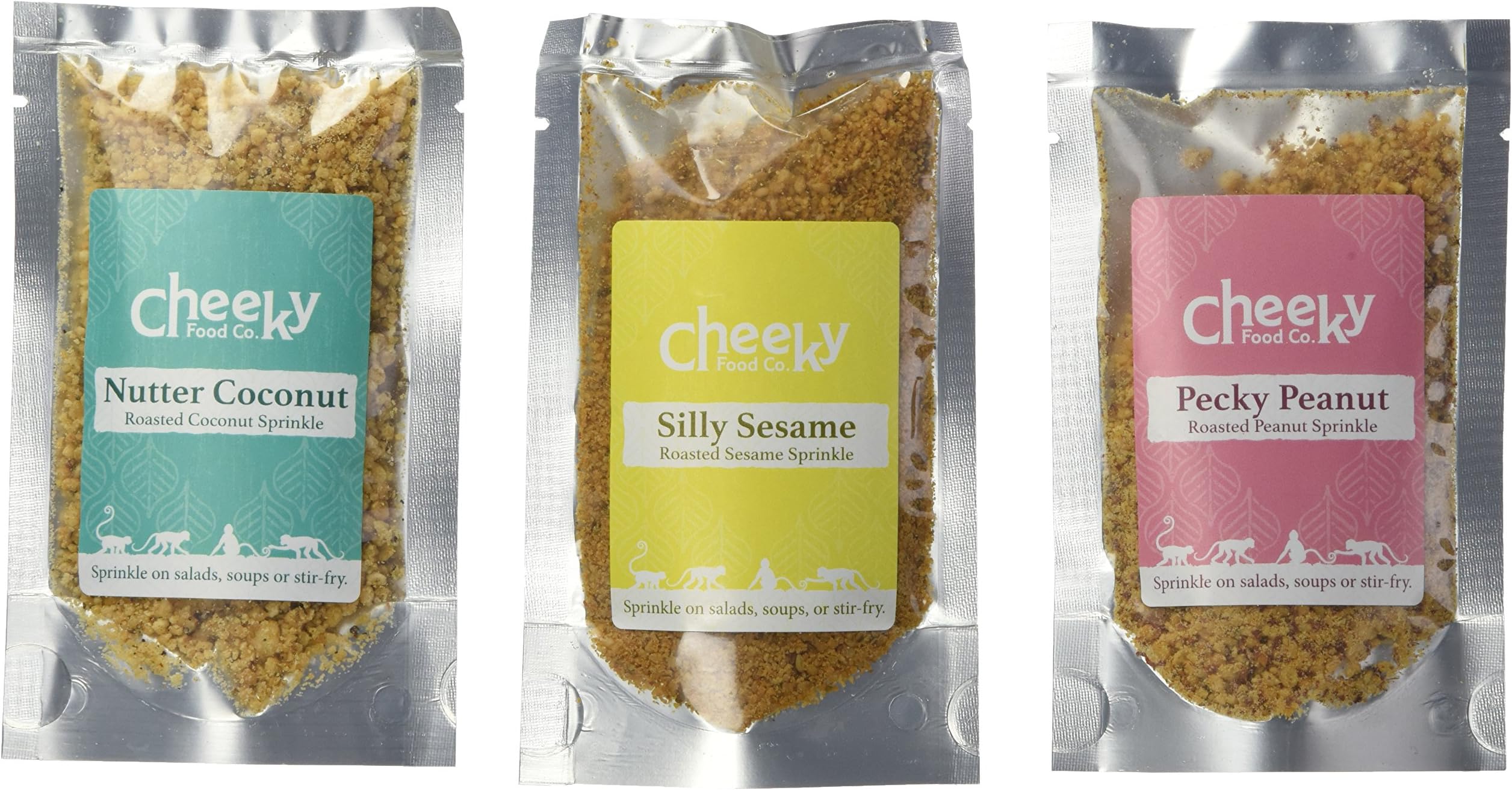 Cheeky Food Mixed Bag of Savoury/Spicy Seeds and Nut Sprinkles Coconut/Sesame/Peanut 25-35 g (Pack of 6)