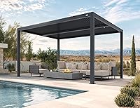 Vista 65 de PURPLE LEAF 94AS - Pérgola pequeña de aluminio compacto de 10 x 12 pies con techo rígido con listones ajustables para patio, cubierta de terraza