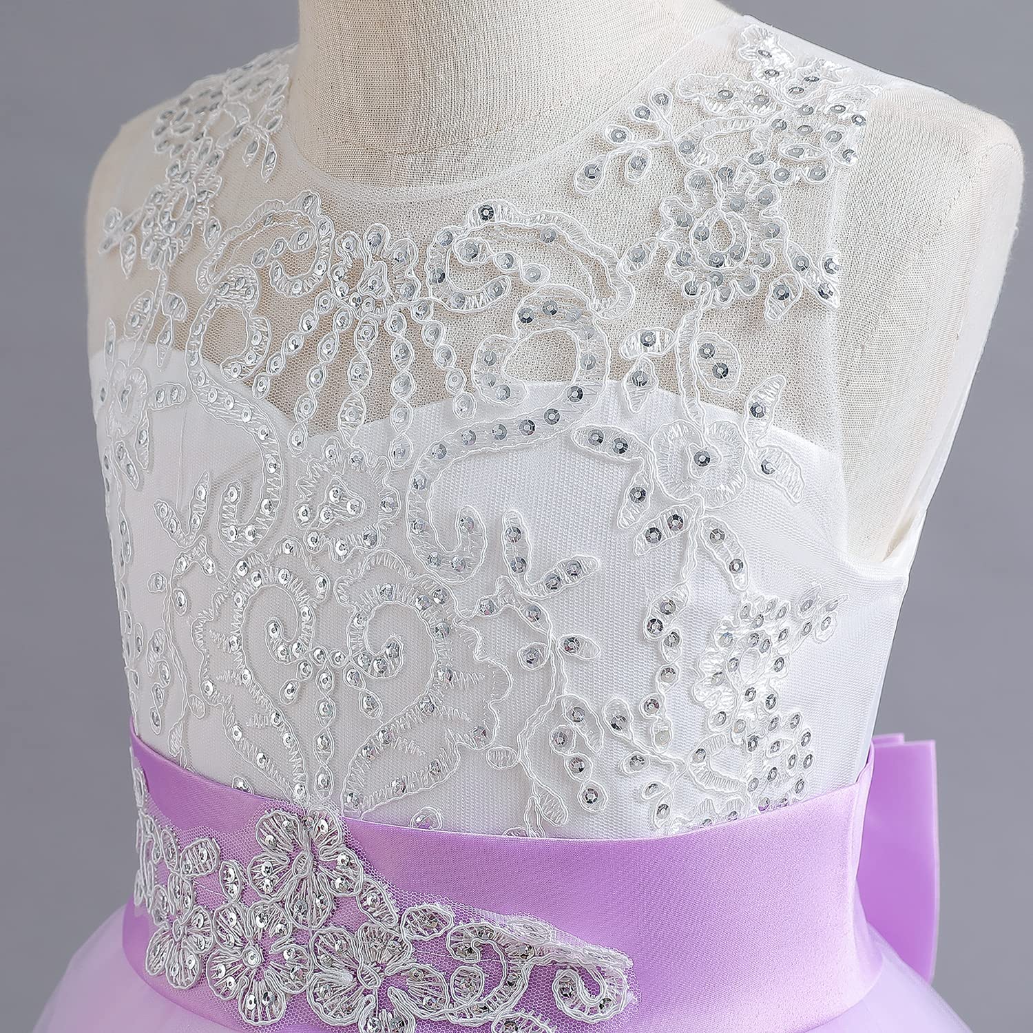 NNJXD Ragazze Pizzo Ricamo Fiore Matrimonio Festa di Compleanno Principessa Abito Coda Lunga
