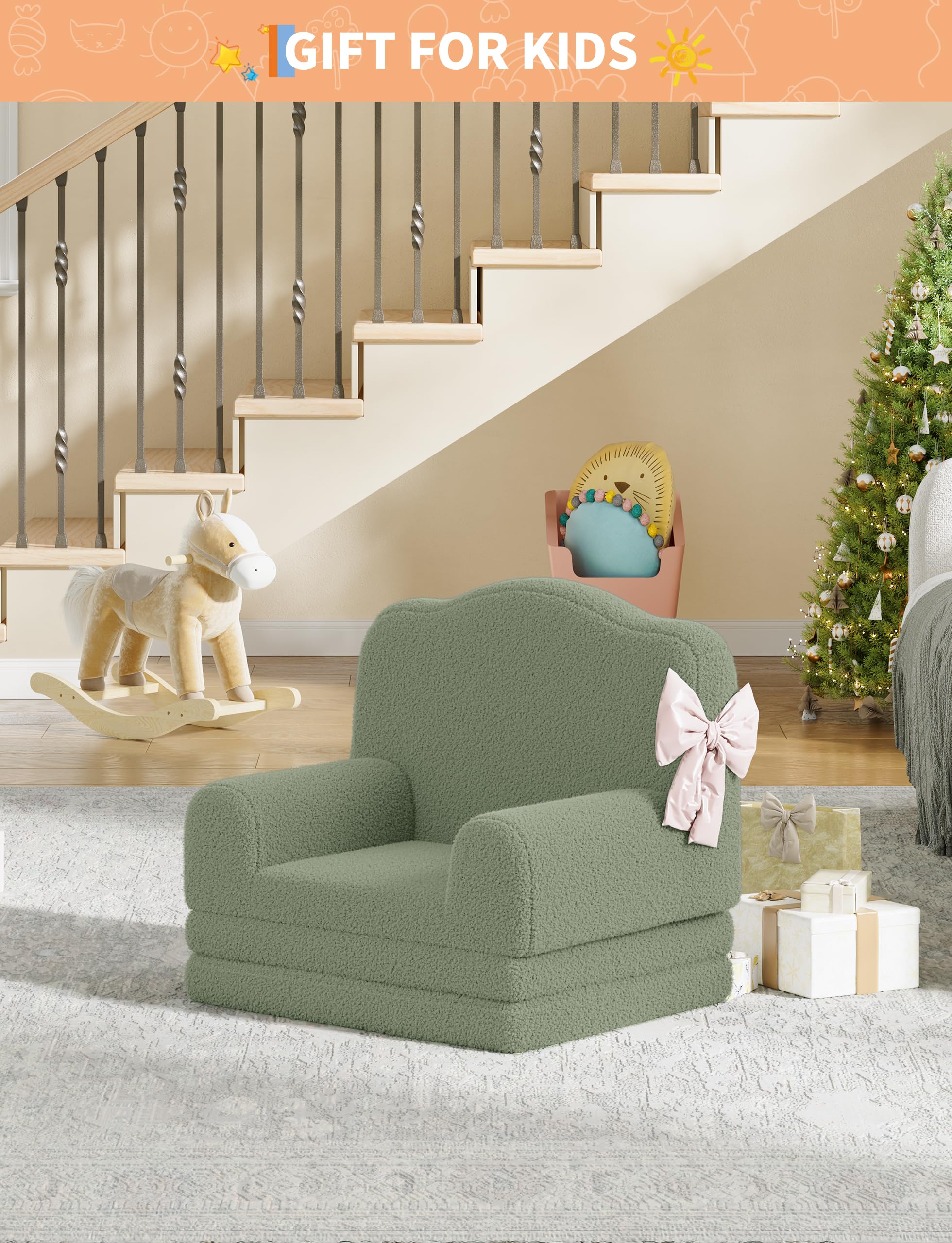 IDEALHOUSE Sofa dziecięca 2 w 1, składana i używana jako fotel, zielona