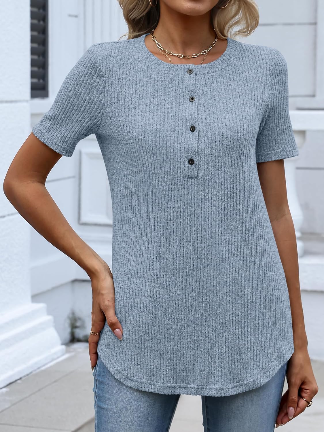 ANRABESS Womens Tops Short Sleeve Henley Shirts Dressy Casual Blouse Summer Cute Tshirt 2026 Spring Lightweight Tunic Sweater - Image 4