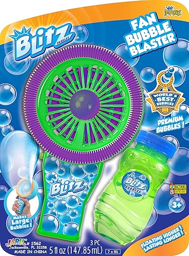 JA-RU Blitz Fan Bubble Blaster con solución de jabón (1 soplador de burbujas) Máquina de hacer burbujas a pilas Juguete para niños. Juego familiar