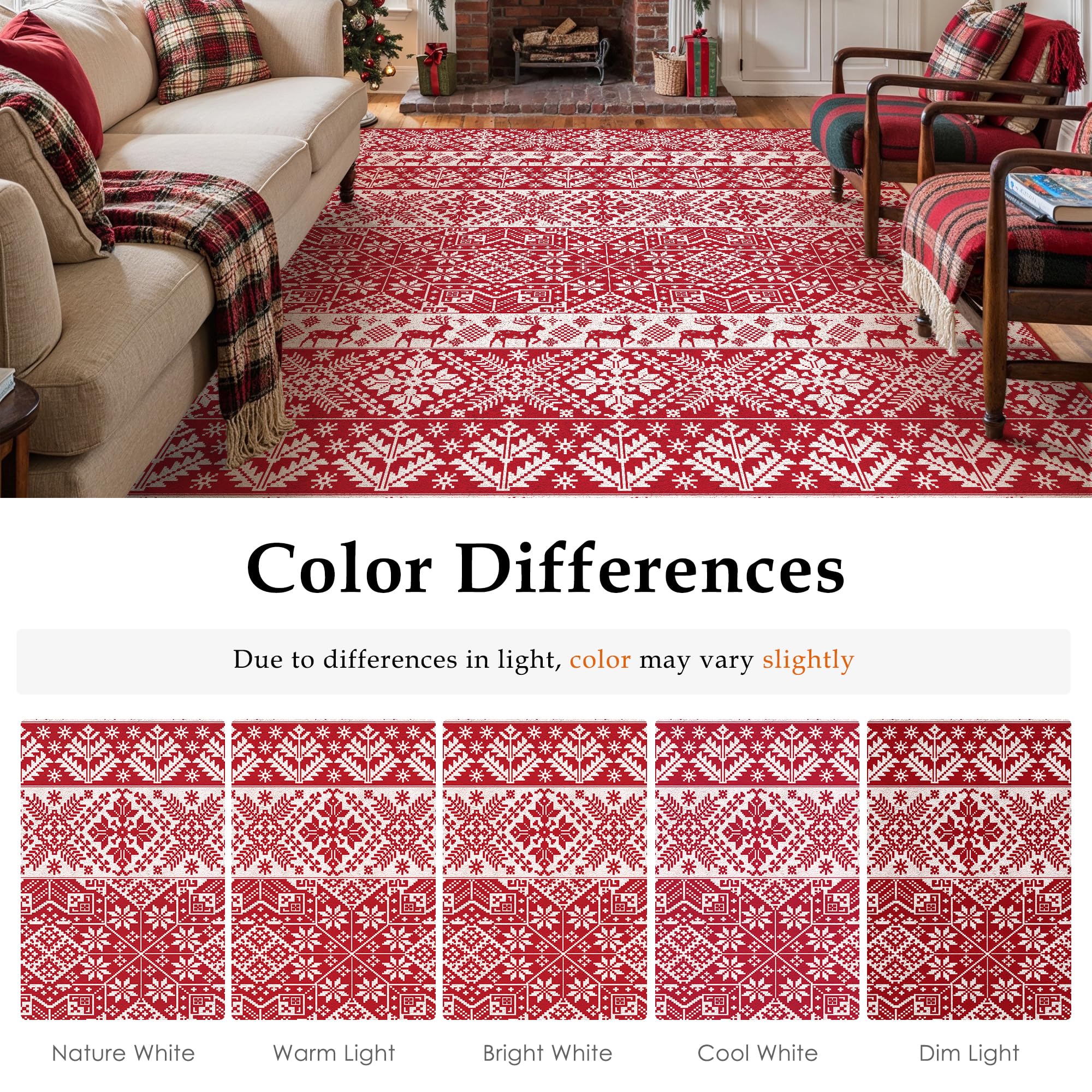 Tapis de couloir de Noël lavable flocon de neige antidérapant 60 x 180 cm rouge PureCozy