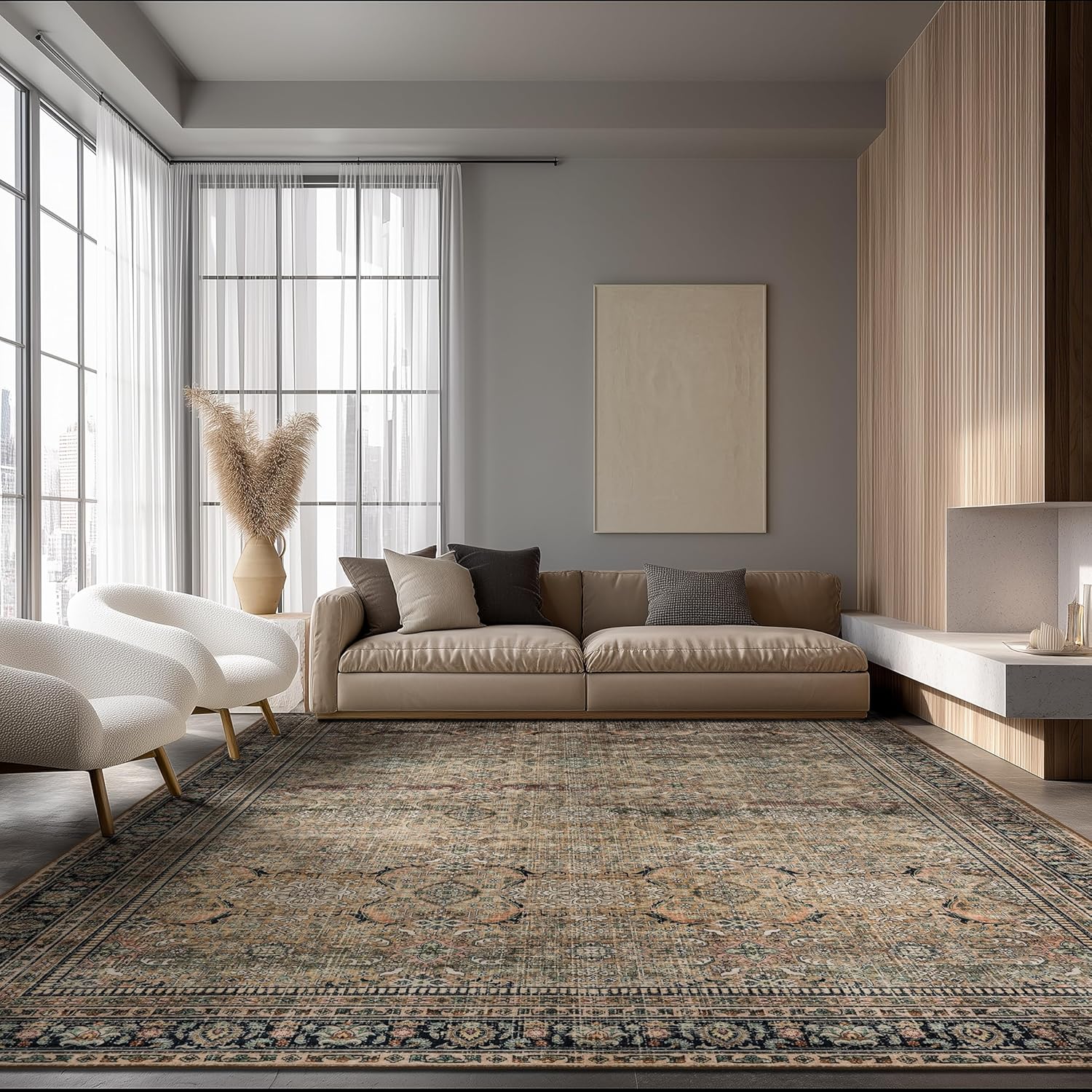 Area Rug Non Slip Machine Washable Ultra Soft Living Room/Bedroom/Kitchen/Outdoor/Classroom Vintage Brown, 8'×10' Vintage Brown 8' x 10' (Rectangular)